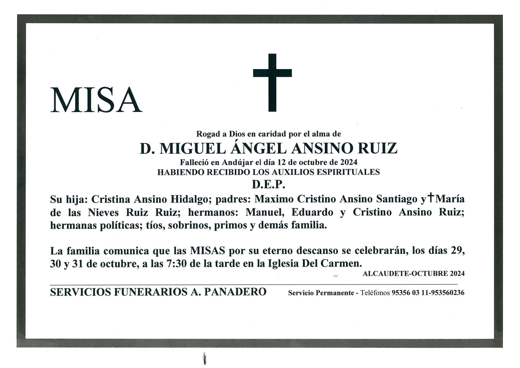 MISA DE D. MIGUEL ÁNGEL ANSINO RUIZ