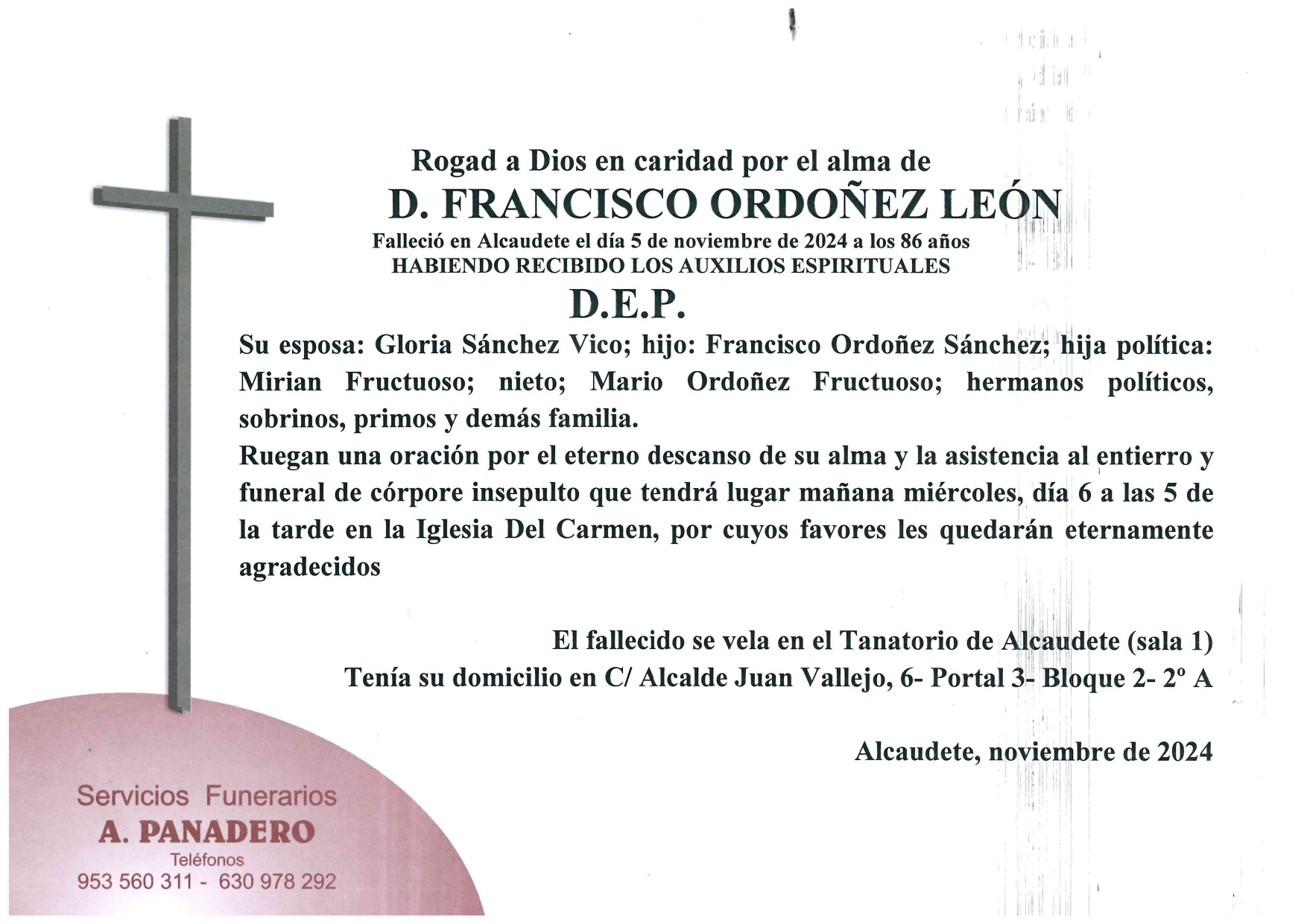 ENTIERRO DE D. FRANCISCO ORDOÑEZ LEÓN