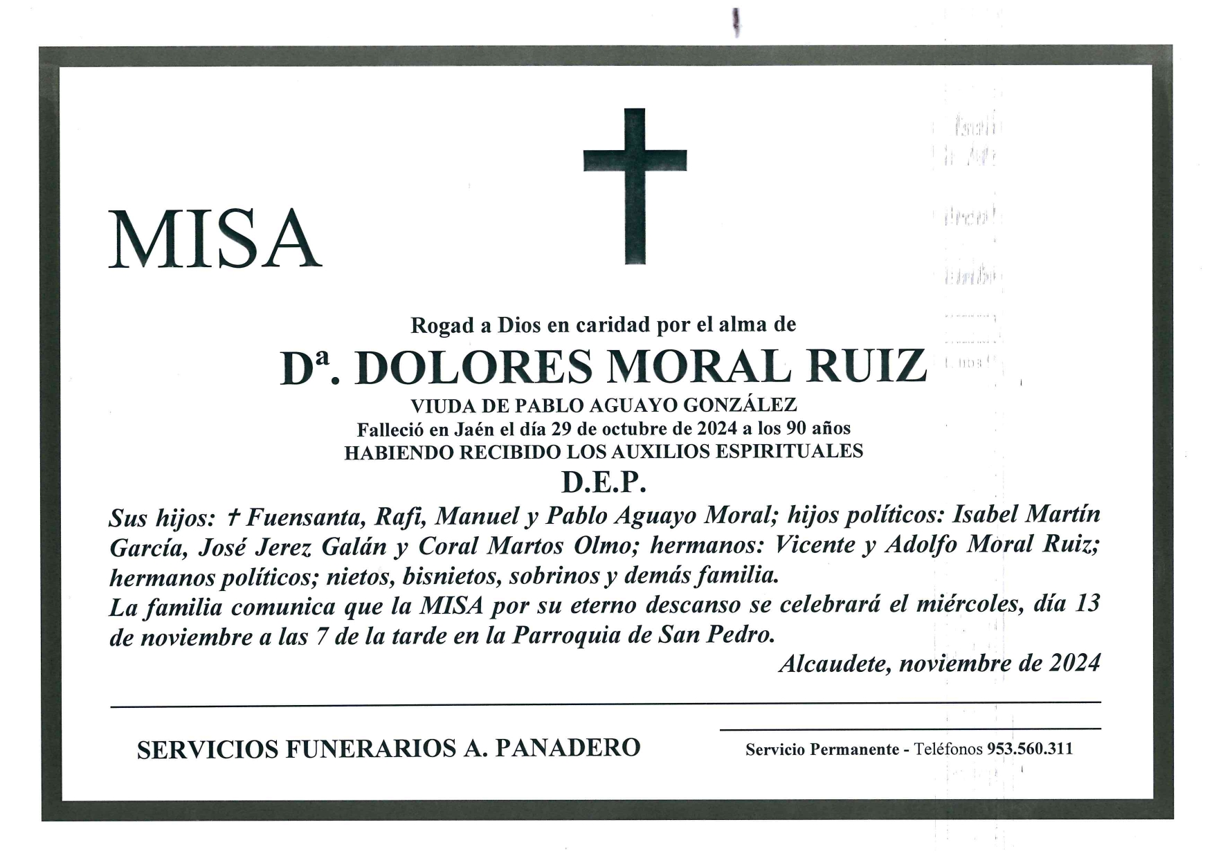 MISA DE Dª DOLORES MORAL RUIZ