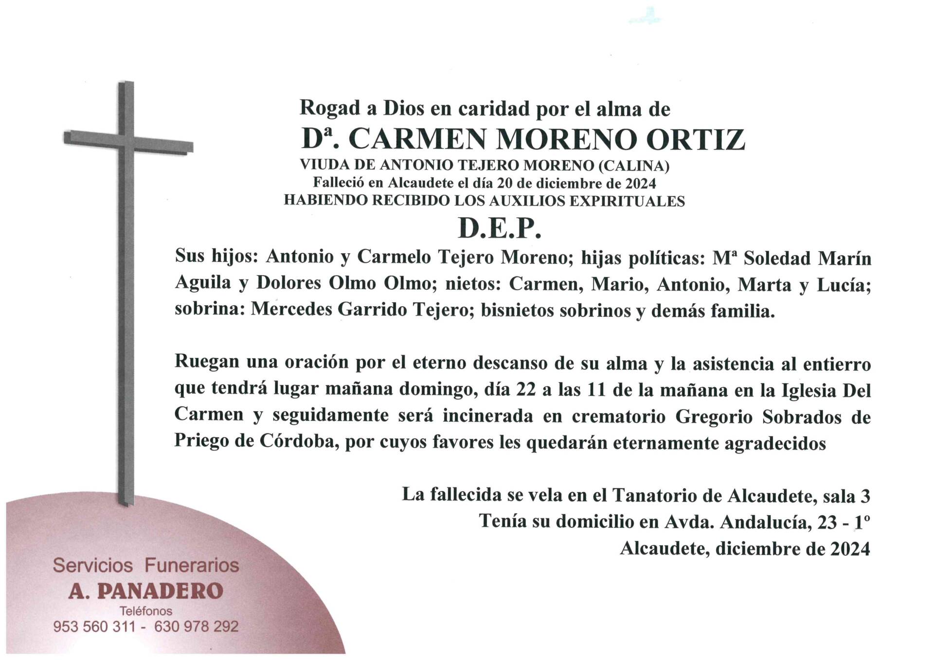 ENTIERRO DE Dª CARMEN MORENO ORTIZ