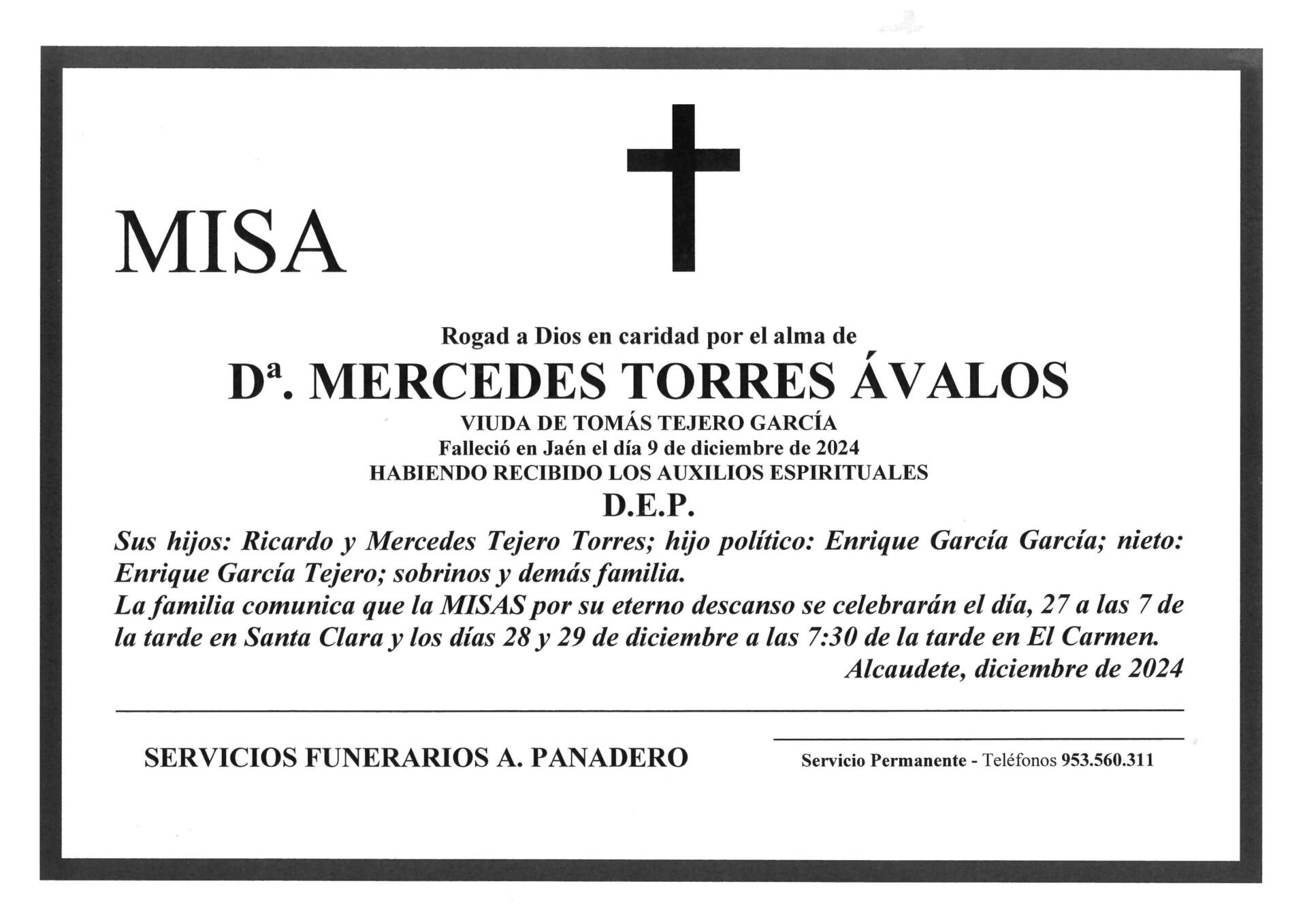 MISA DE Dª MERCEDES TORRES ÁVALOS