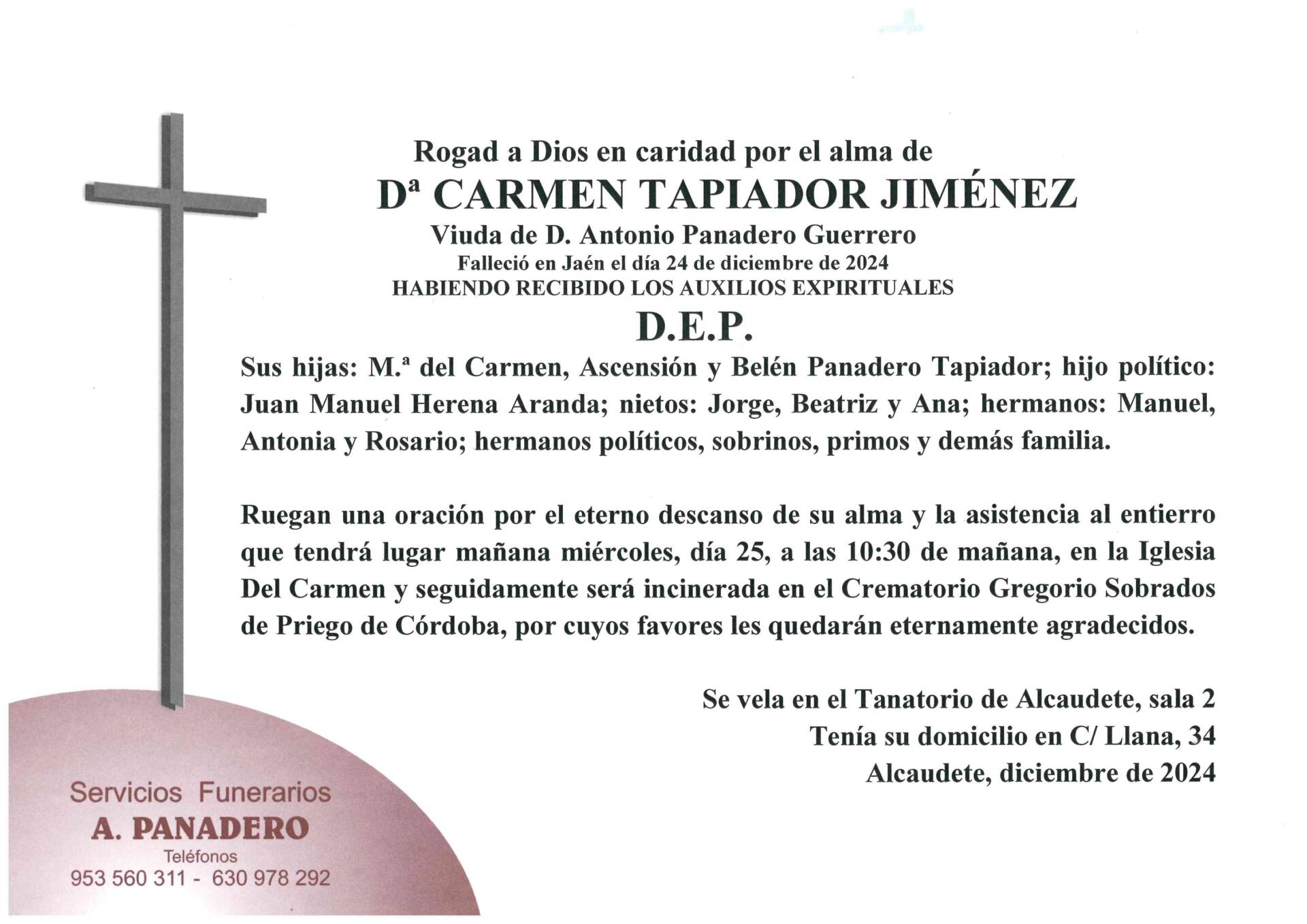 ENTIERRO DE Dª CARMEN TAPIADOR JIMÉNEZ