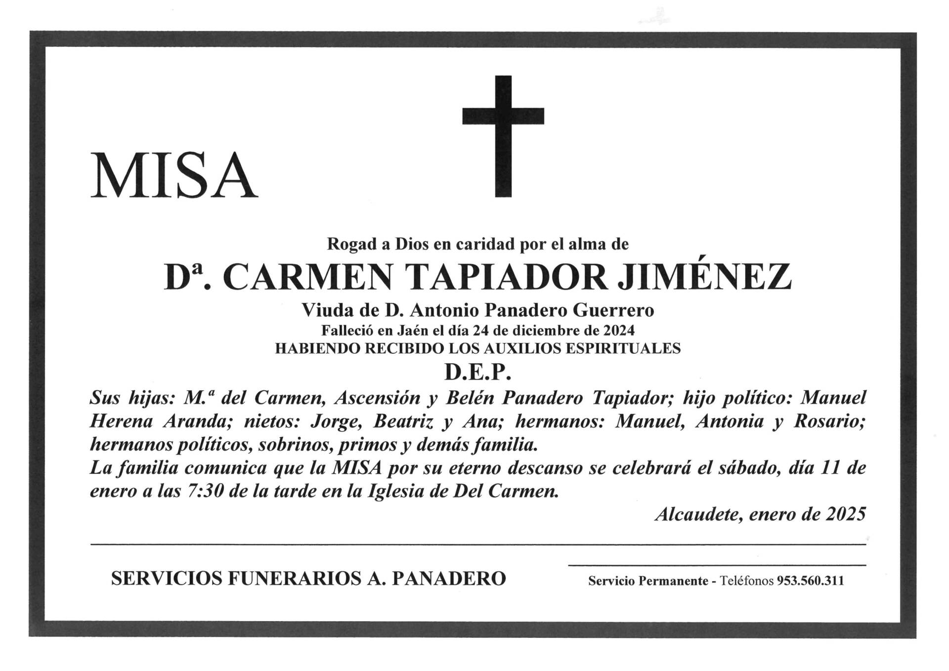 MISA DE Dª CARMEN TAPIADOR JIMÉNEZ