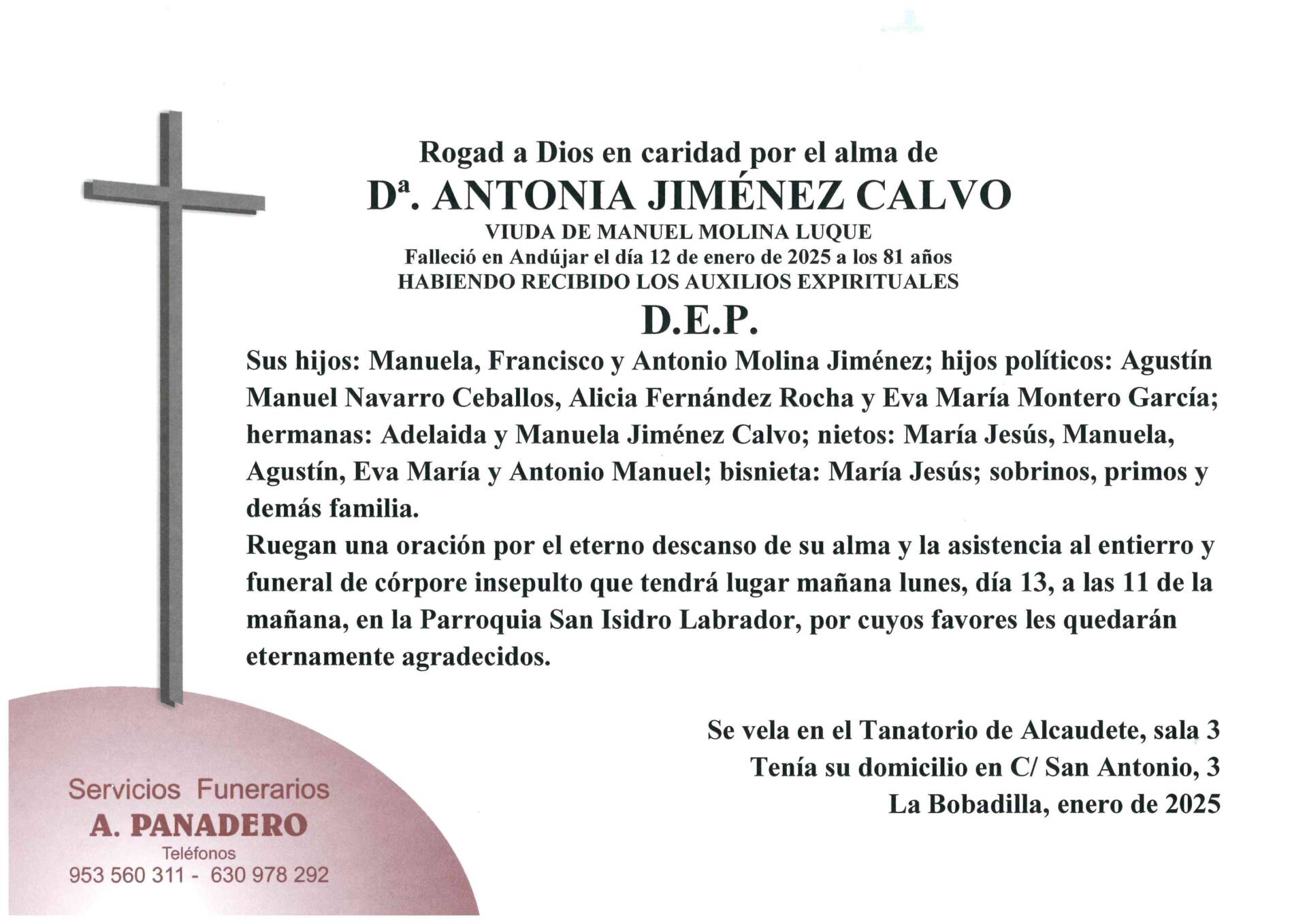 ENTIERRO DE Dª ANTONIA JIMÉNEZ CALVO