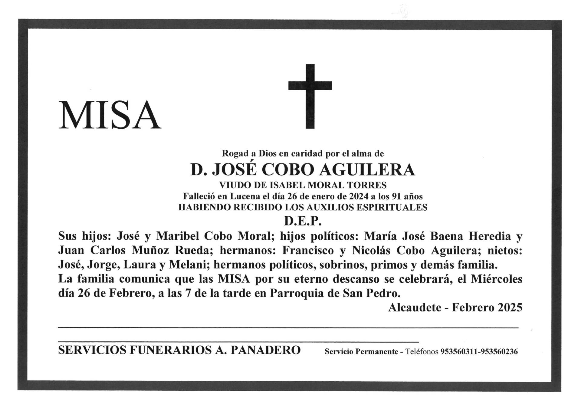 MISA DE D. JOSÉ COBO AGUILERA