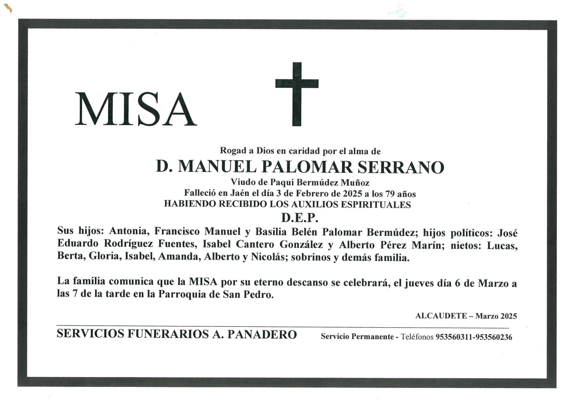 Misa de D. Manuel Palomar Serrano