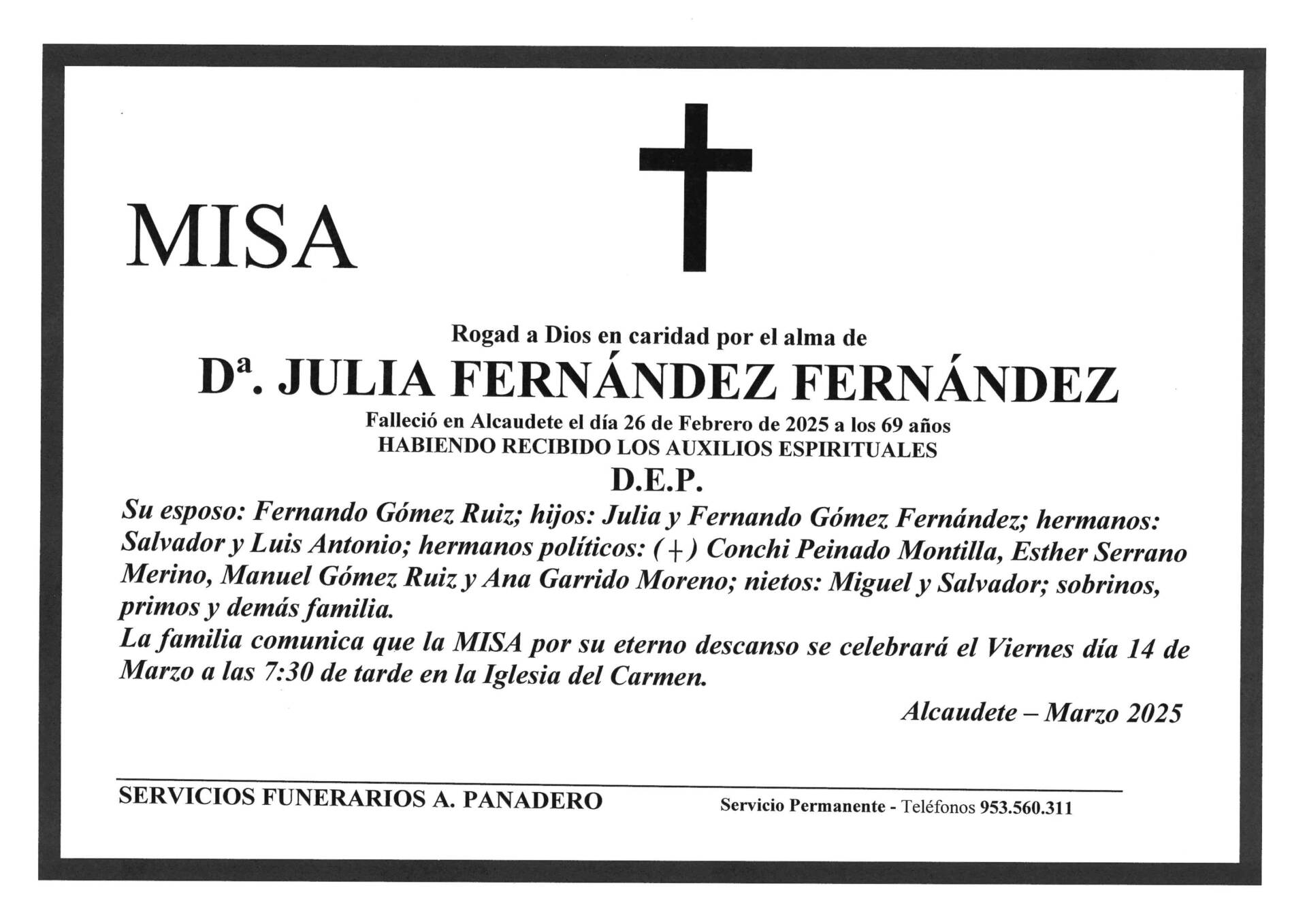 MISA DE Dª. JULIA FERNÁNDEZ FERNÁNDEZ