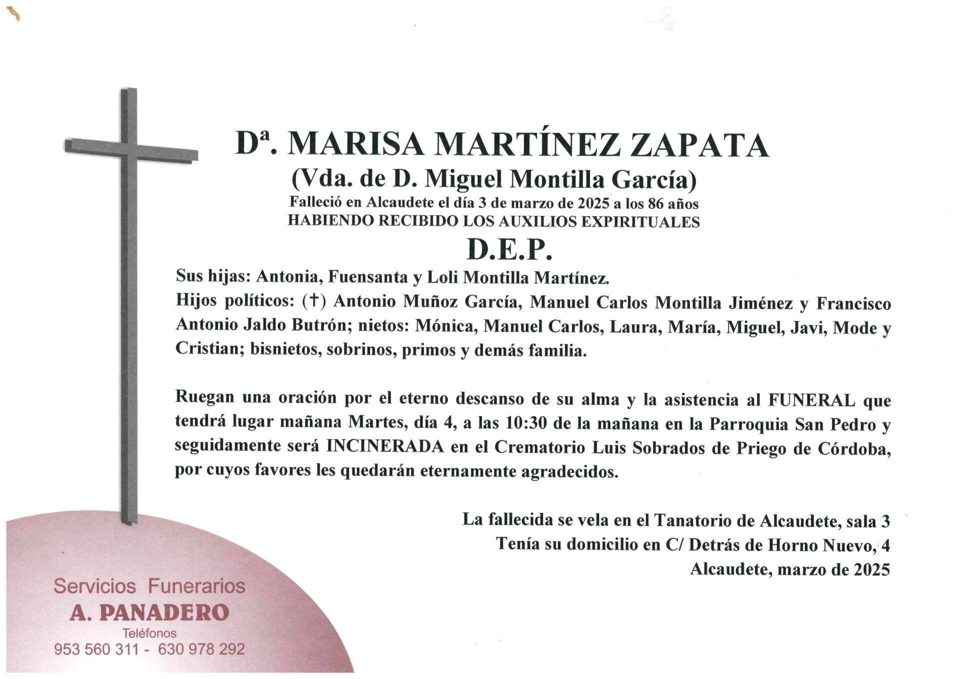 Entierro de Dª Marisa Martínez Zapata