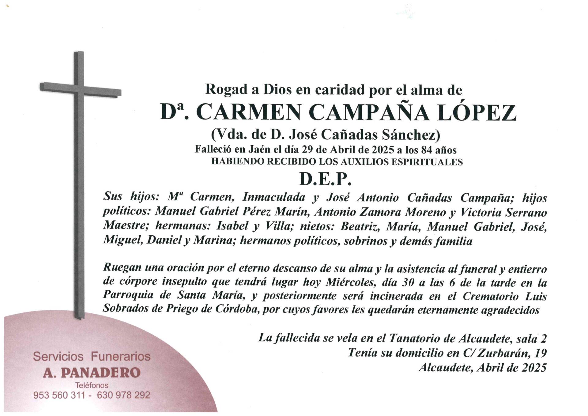 Entierro de Dª. Carmen Campaña López