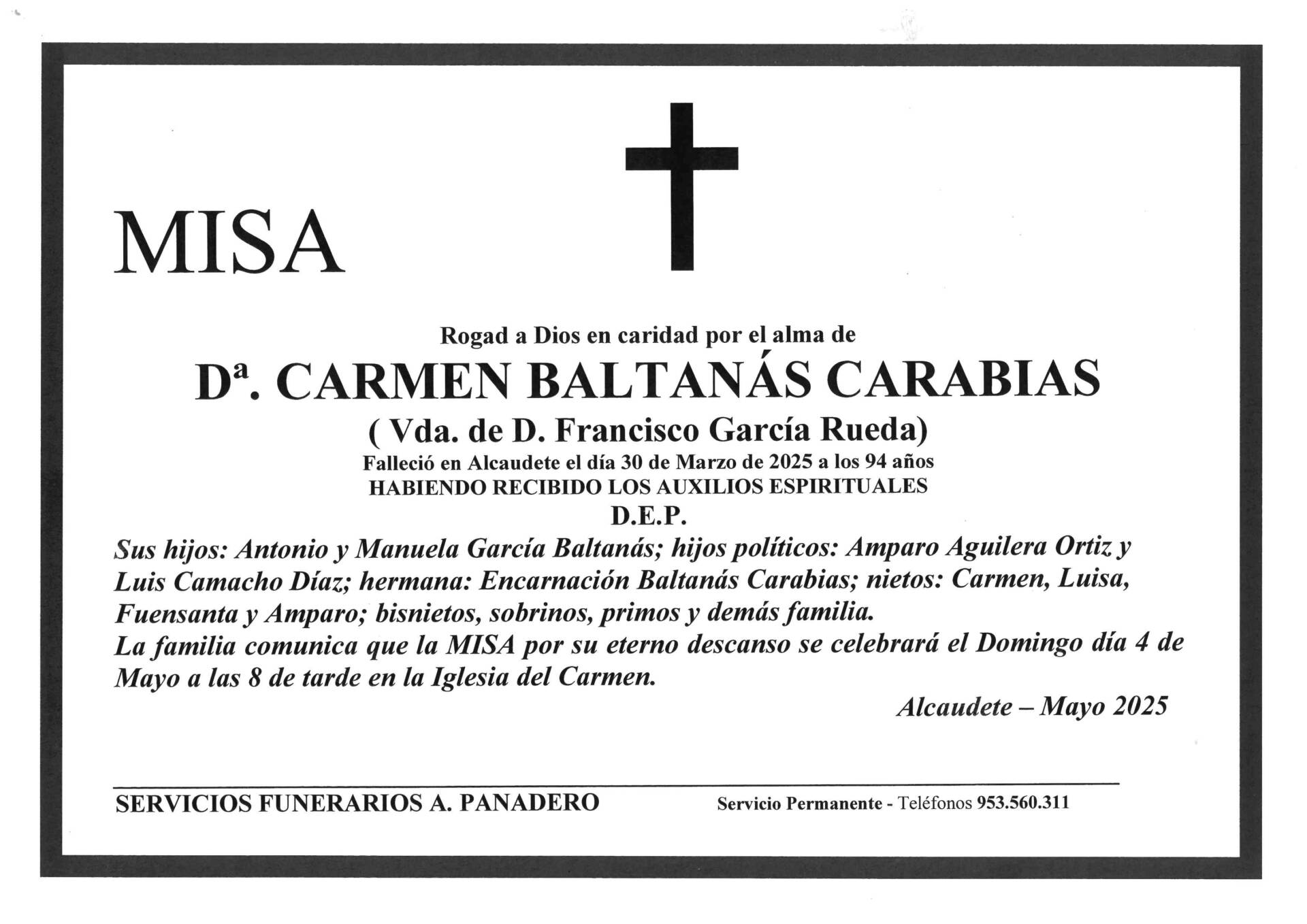 Misa de Dª Carmen Baltanás Carabias