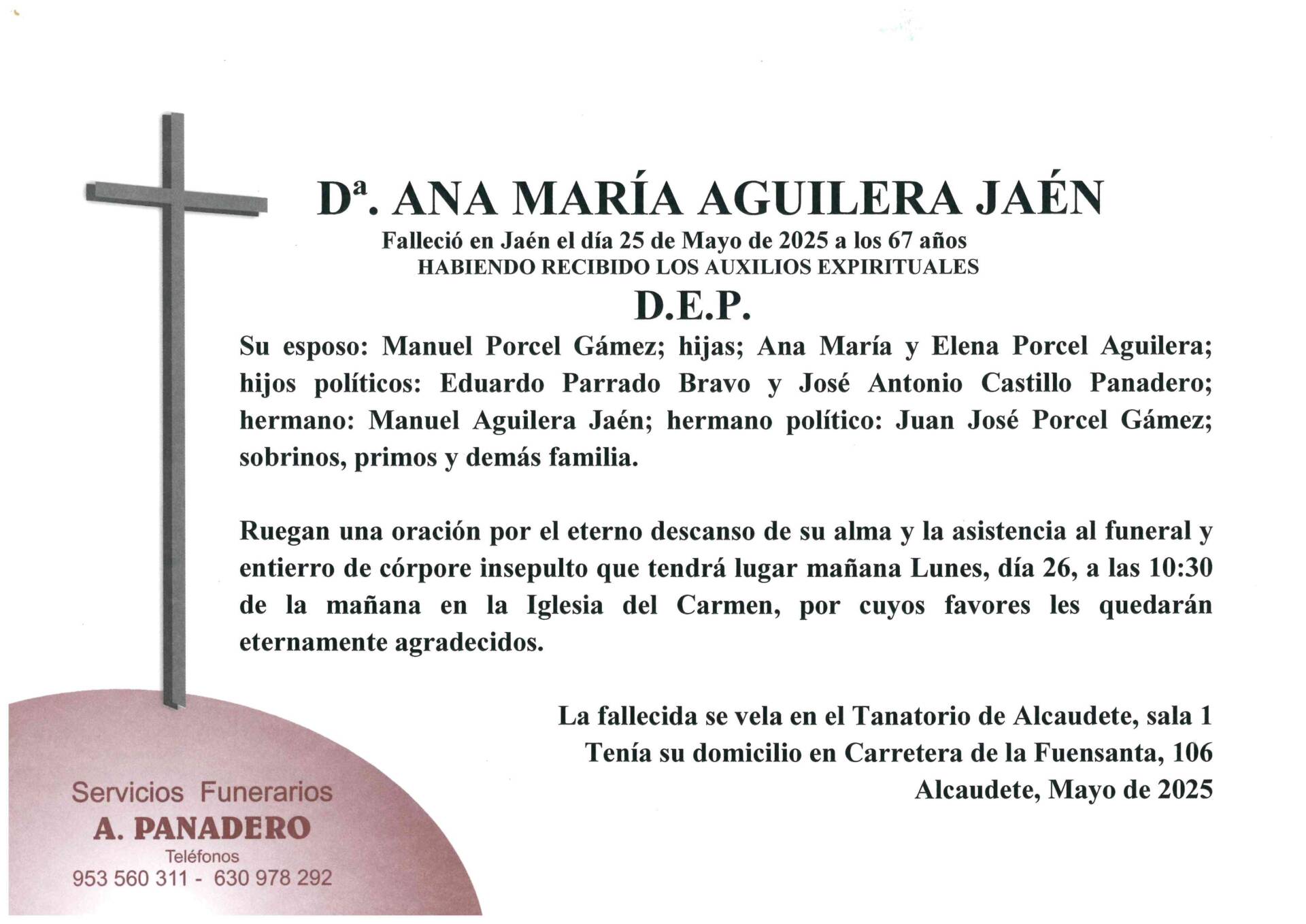 Entierro de Dª Ana María Aguilera Jaén