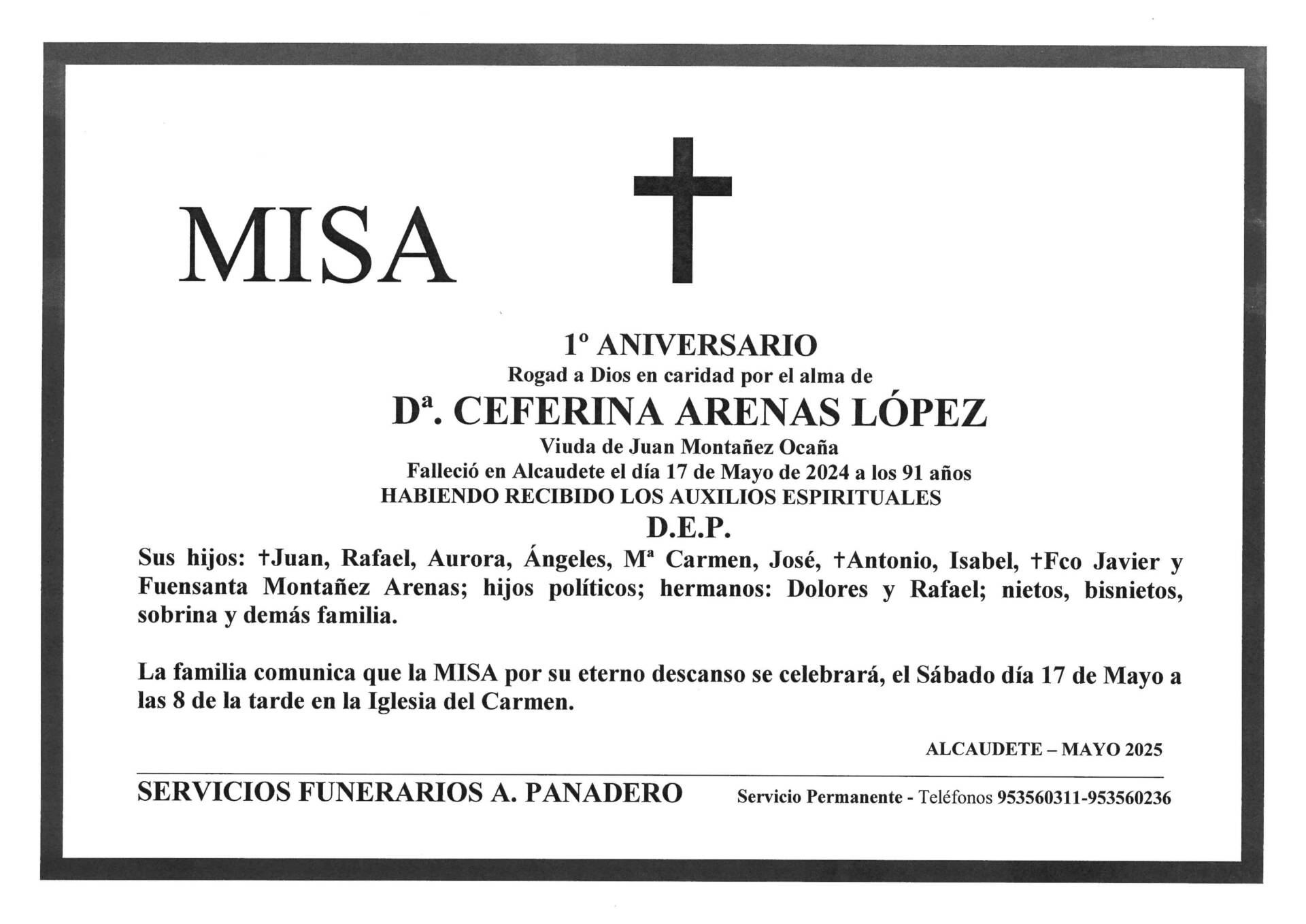 Misa de Dª Ceferina Arenas López