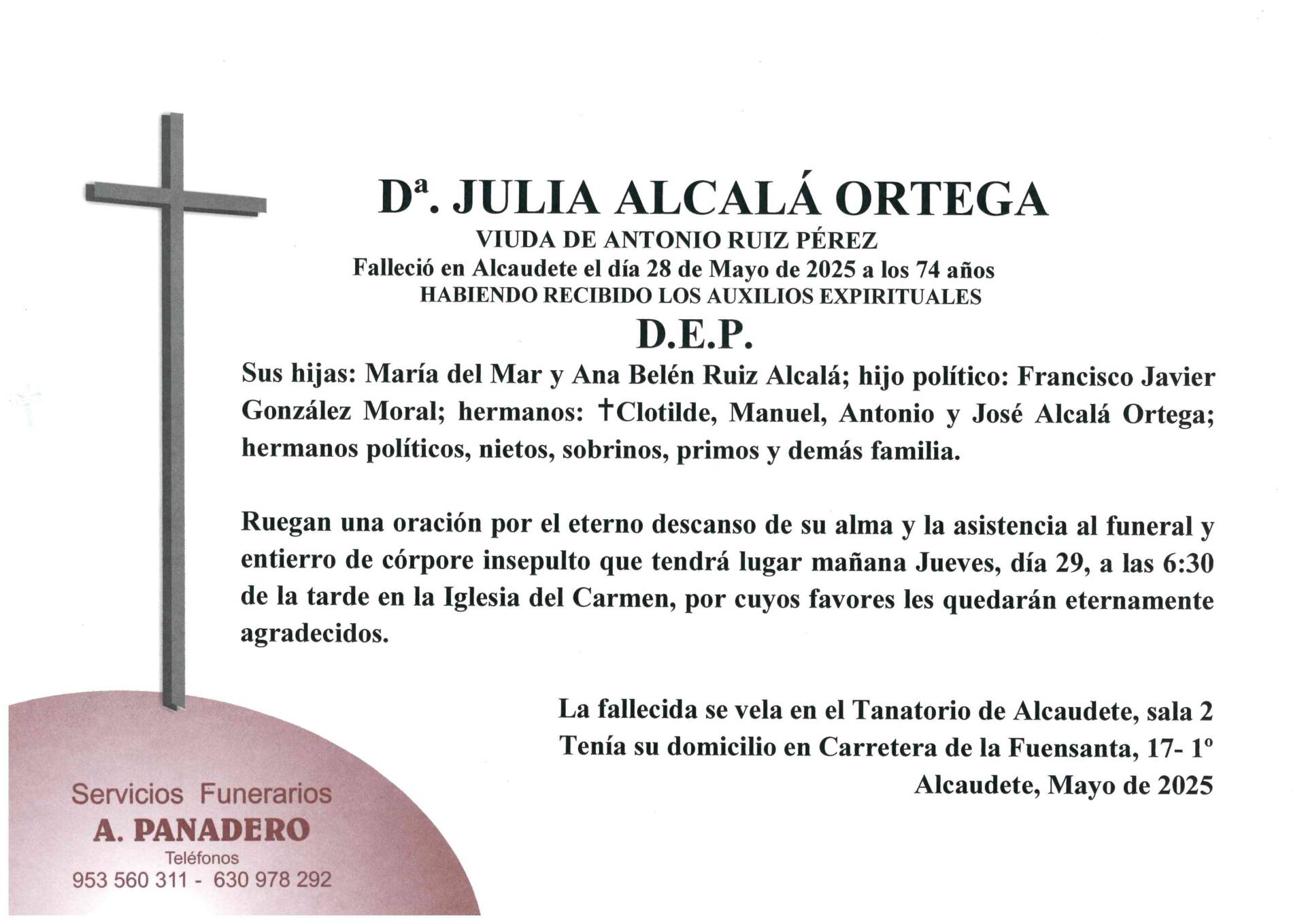 Entierro de Dª Julia Alcalá Ortega