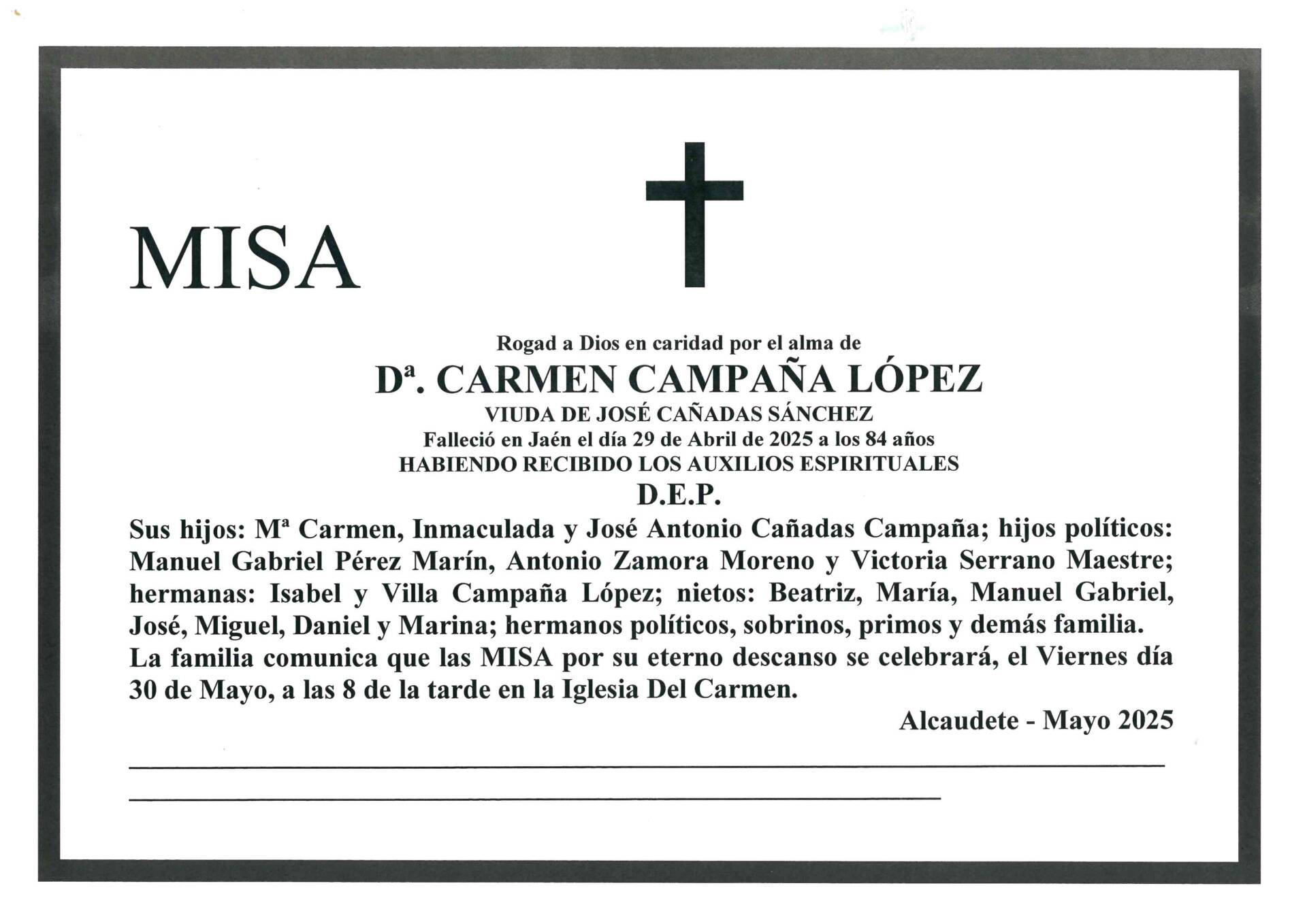 MISA DE Dª. CARMEN CAMPAÑA LOPEZ