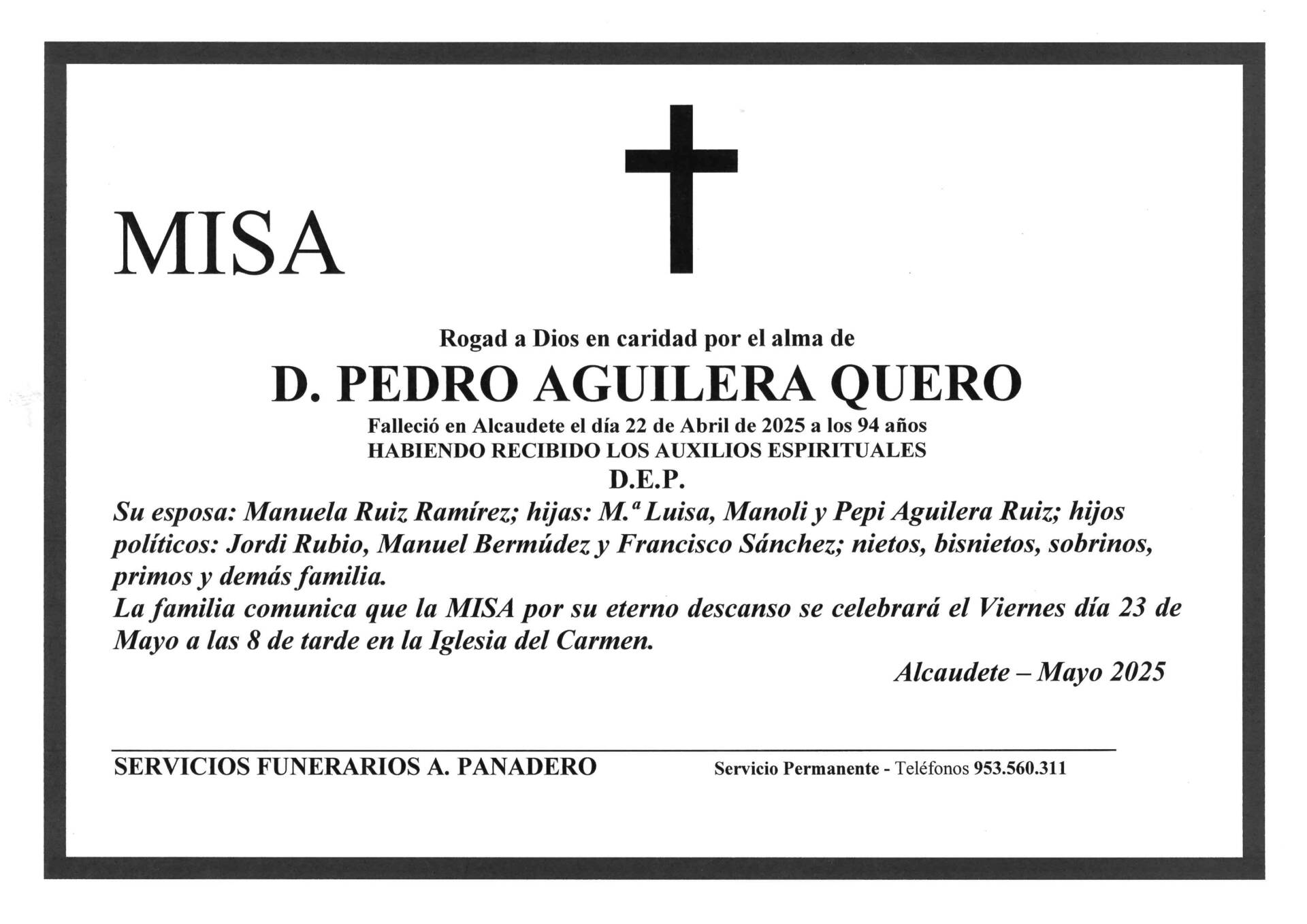 Misa de D. Pedro Aguilera Quero