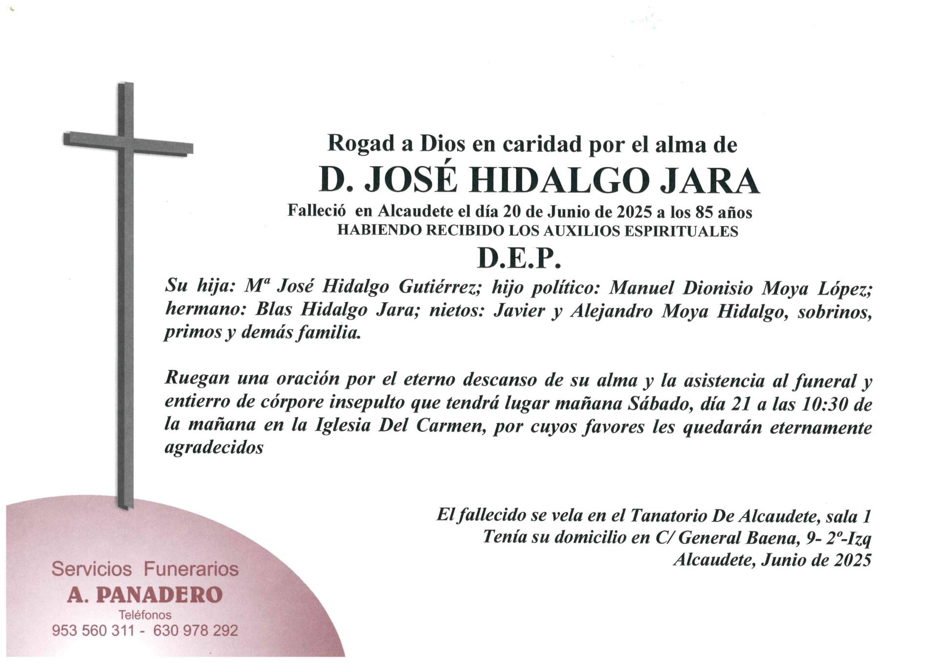 ENTIERRO DE D. JOSÉ HIDALGO JARA