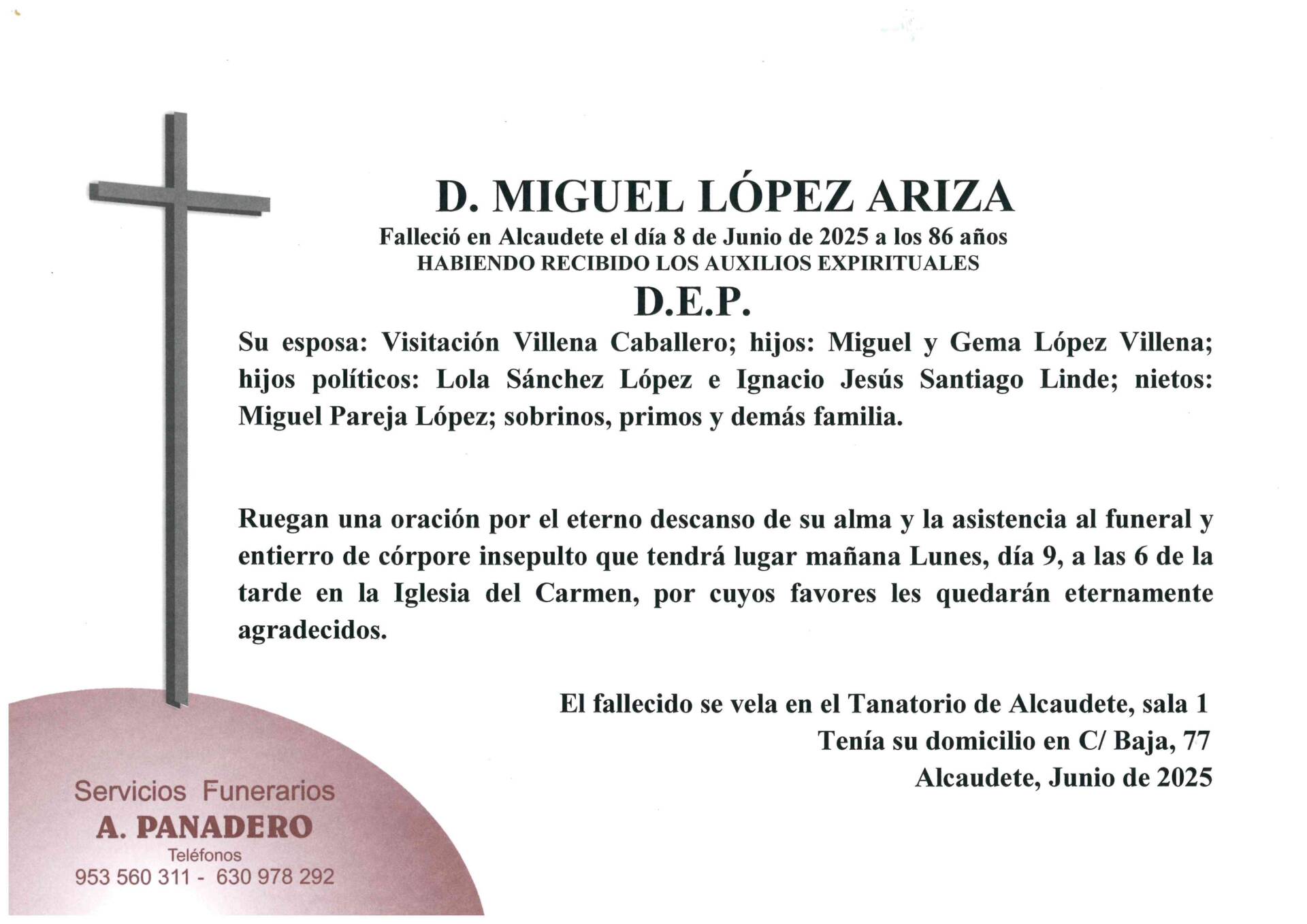 ENTIERRO DE D. MIGUEL LÓPEZ ARIZA