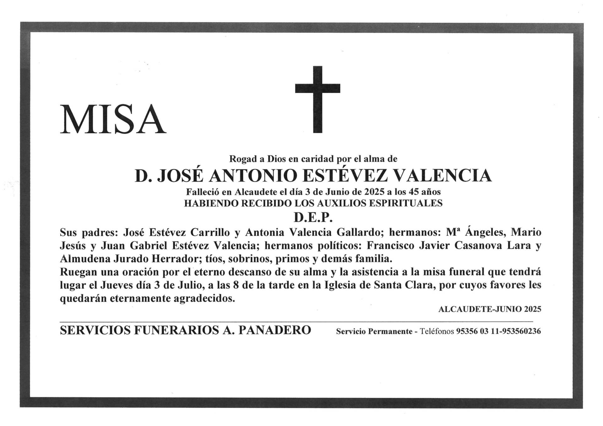 Misa de D. José Antonio Estévez Valencia