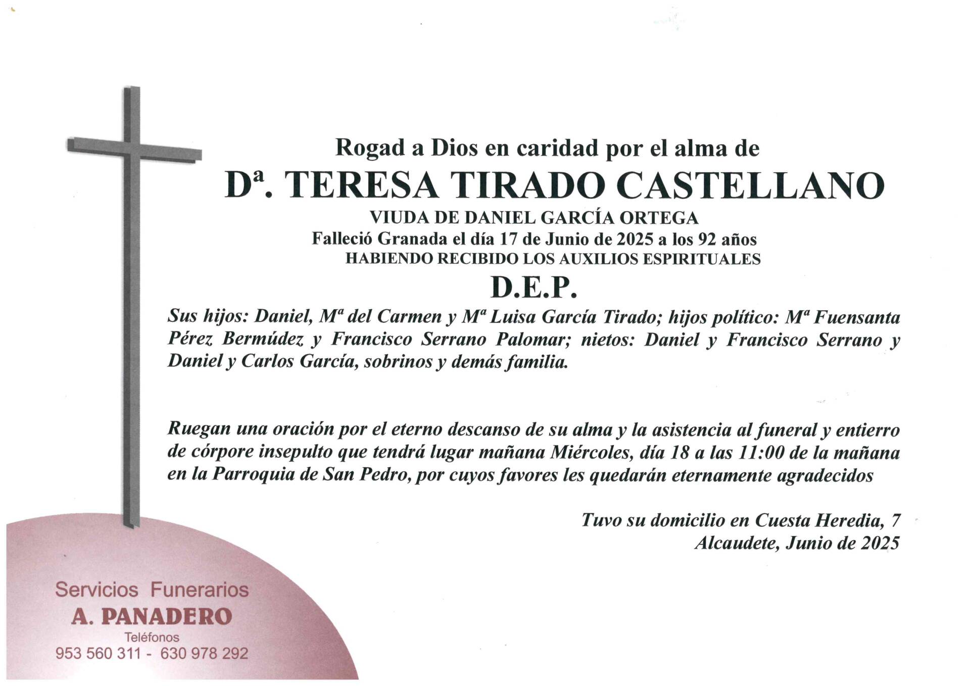 Entierro de Dª. Teresa Tirado Castellano