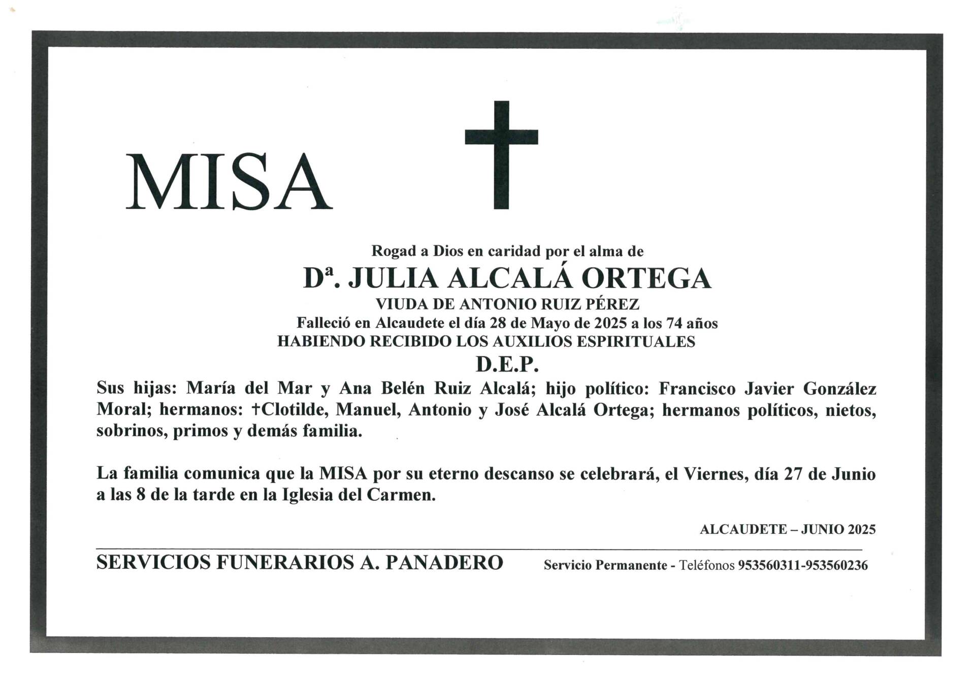 MISA DE Dª. JULIA ALCALÁ ORTEGA