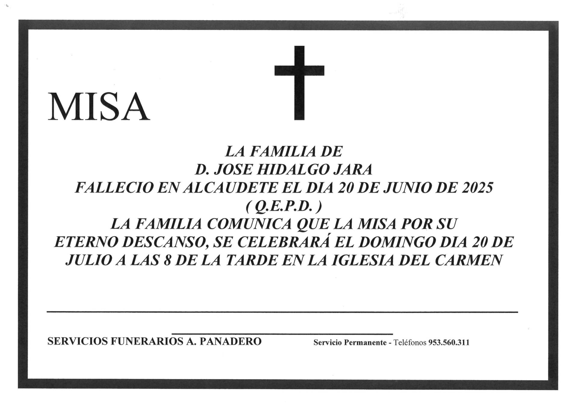 MISA DE D. JOSÉ HIDALGO JARA