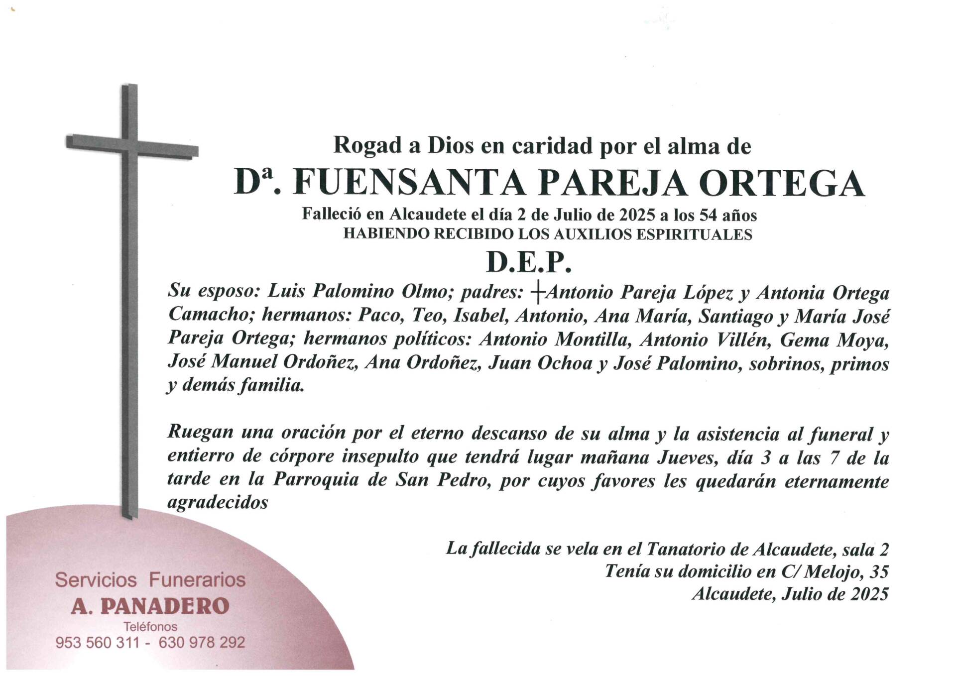 Entierro de Dª Fuensanta Pareja Ortega