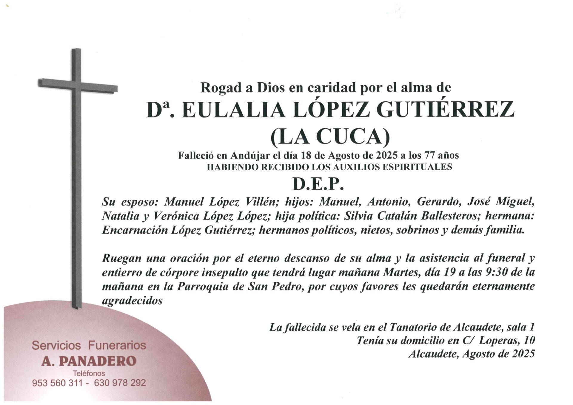 ENTIERRO DE Dª. EULALIA LÓPEZ GUTIERREZ