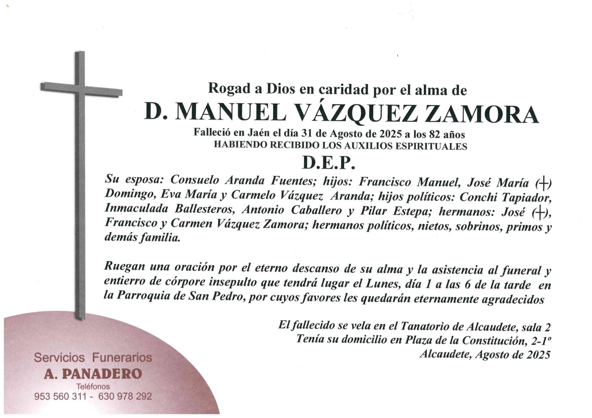 ENTIERRO DE D. MANUEL VÁZQUEZ ZAMORA
