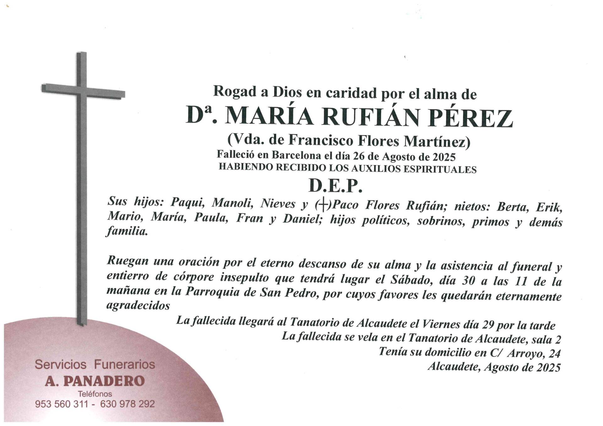ENTIERRO DE Dª. MARÍA RUFIAN PÉREZ