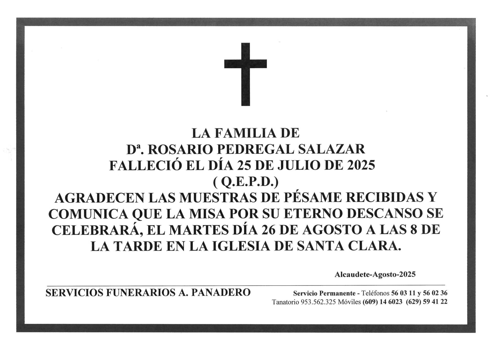 Misa de Dª Rosario Pedregal Salazar