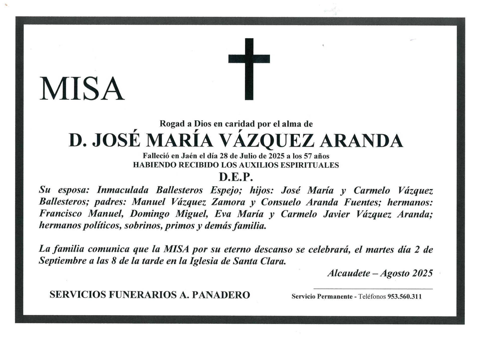 MISA DE D. JOSÉ MARÍA VÁZQUEZ ARANDA