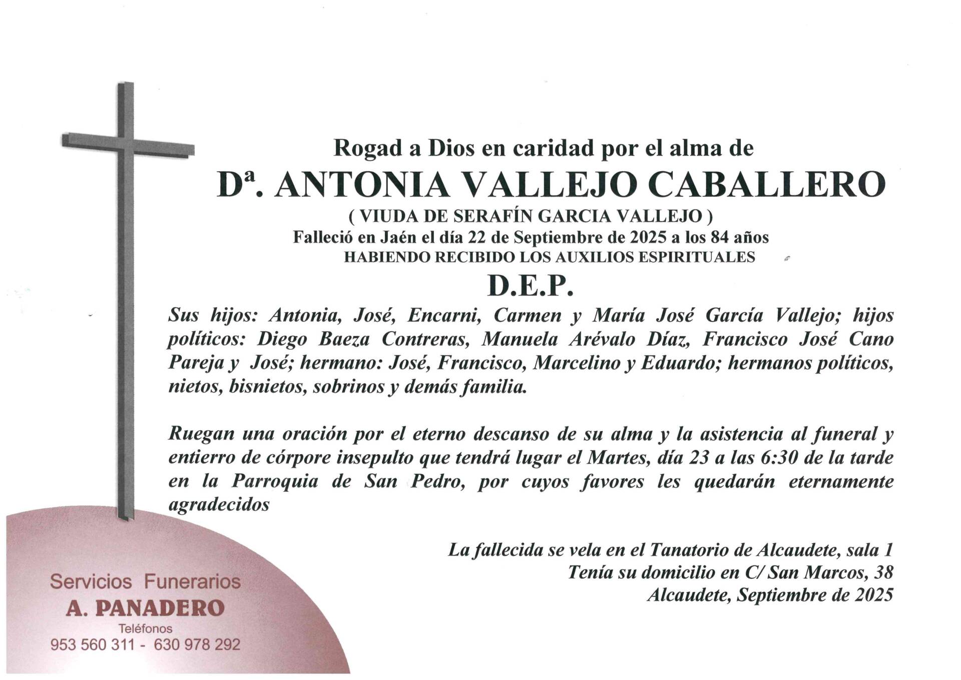 ENTIERRO DE Dª. ANTONIA VALLEJO CABALLERO