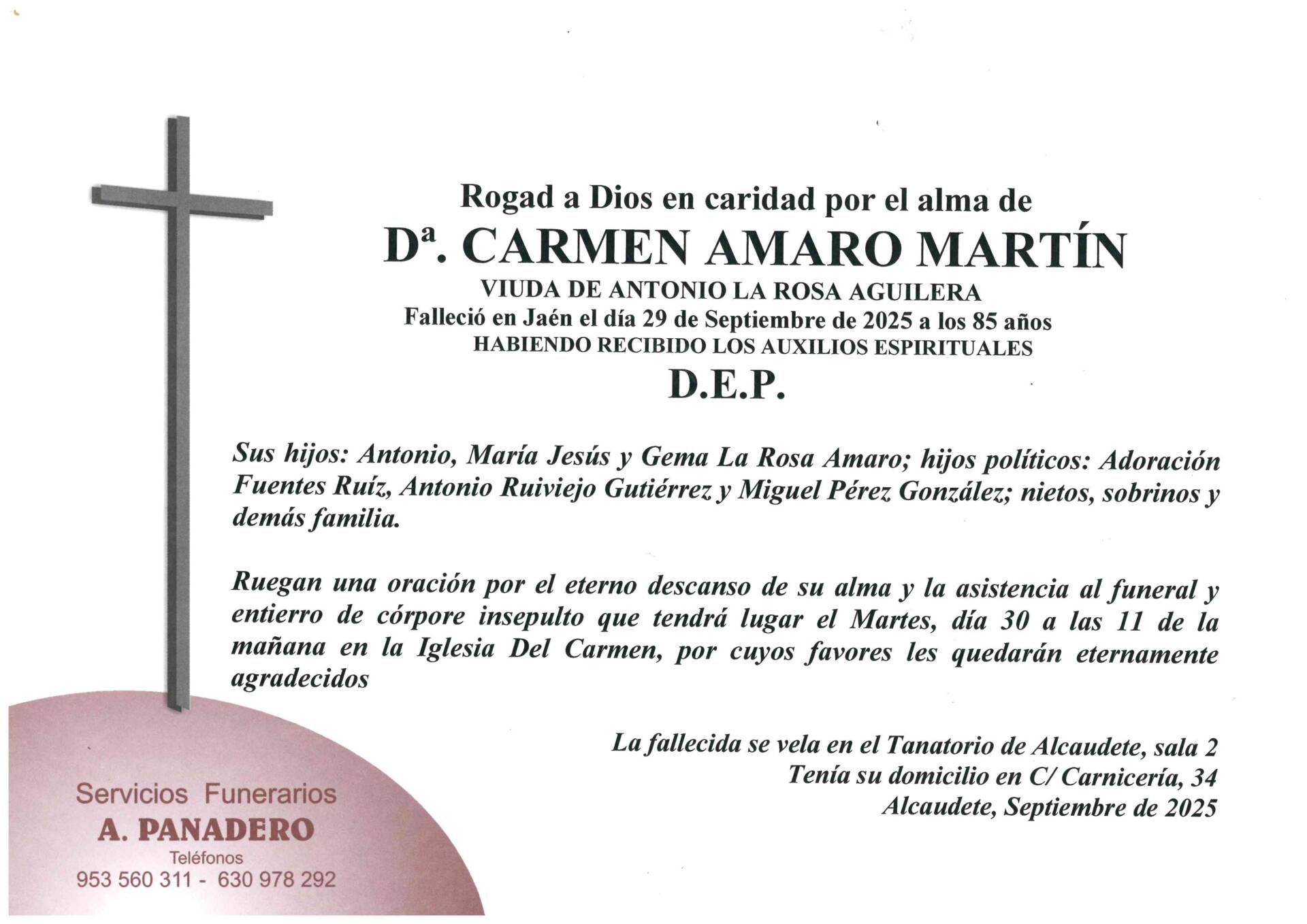 ENTIERRO DE Dª. CARMEN AMARO MARTIN