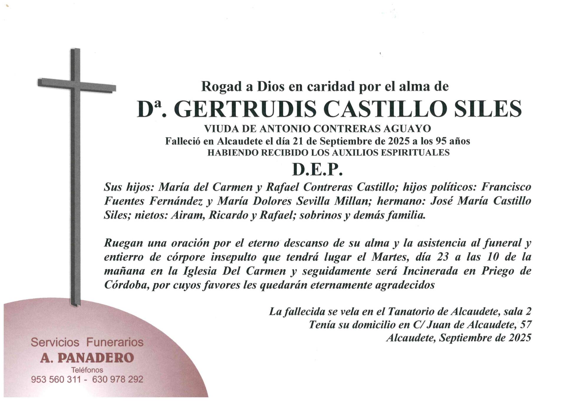 Entierro de Dª Gertrudis Castillo Siles
