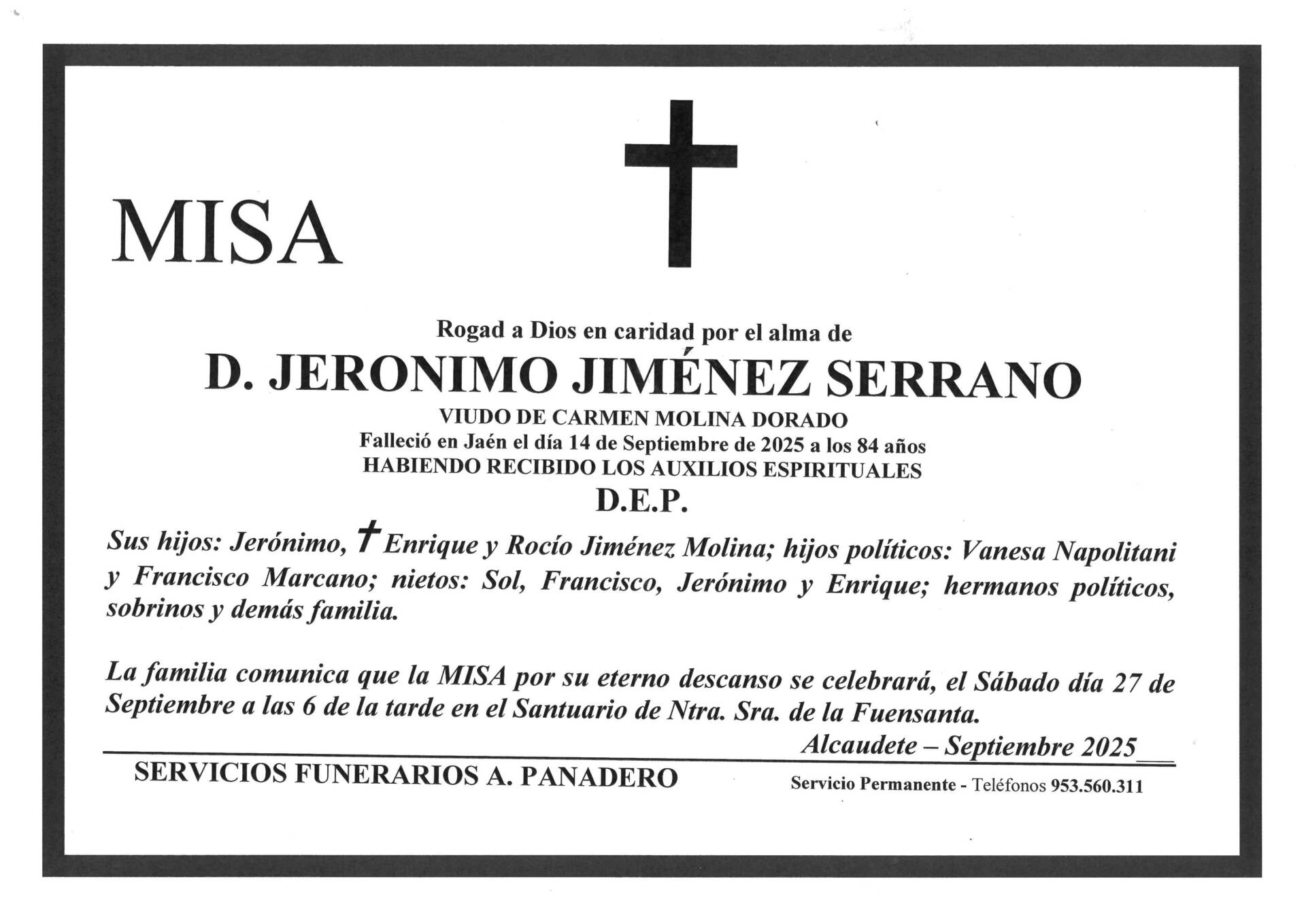 Misa de D. Jerónimo Jiménez Serrano