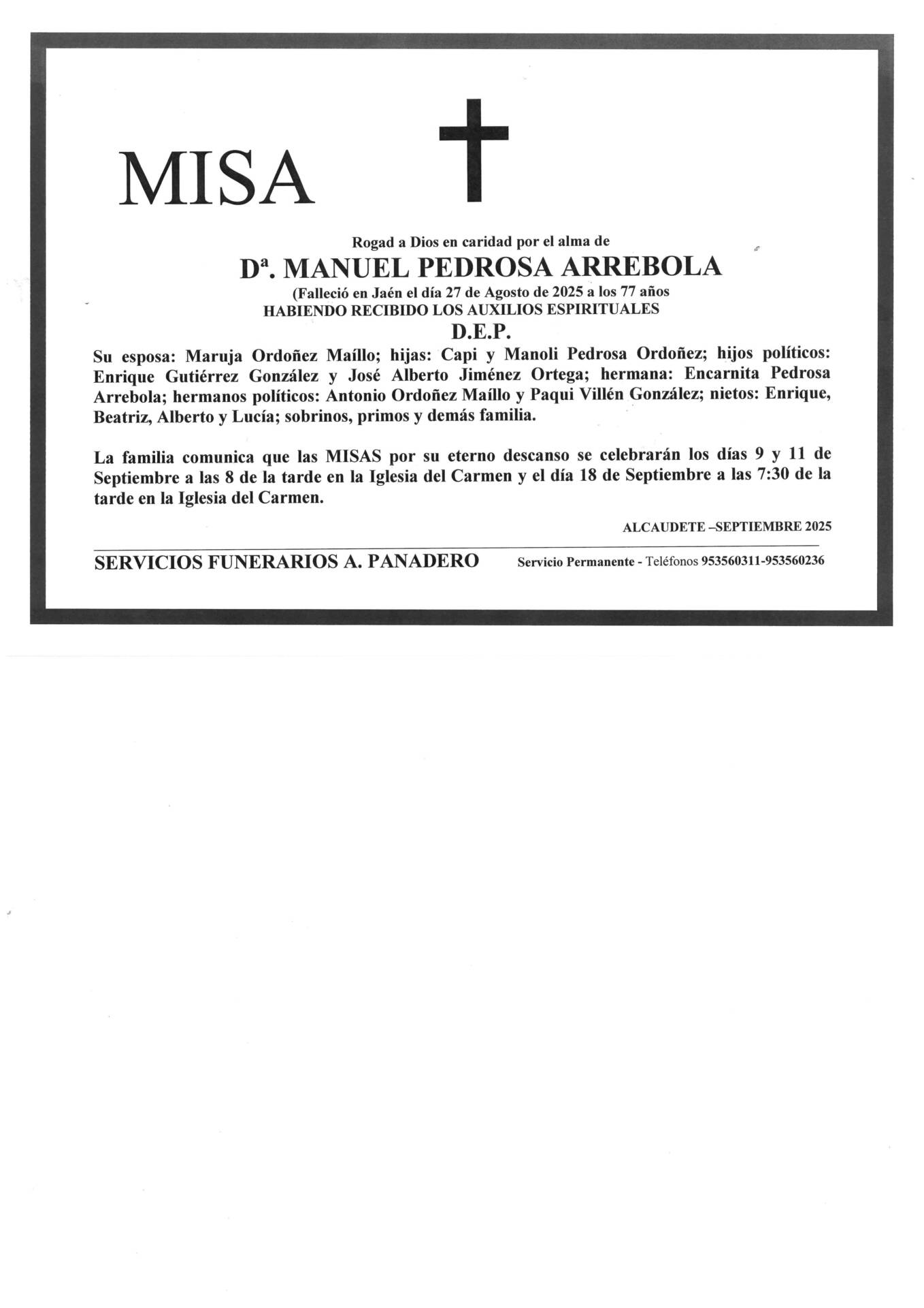 Misa de D. Manuel Pedrosa Arrebola