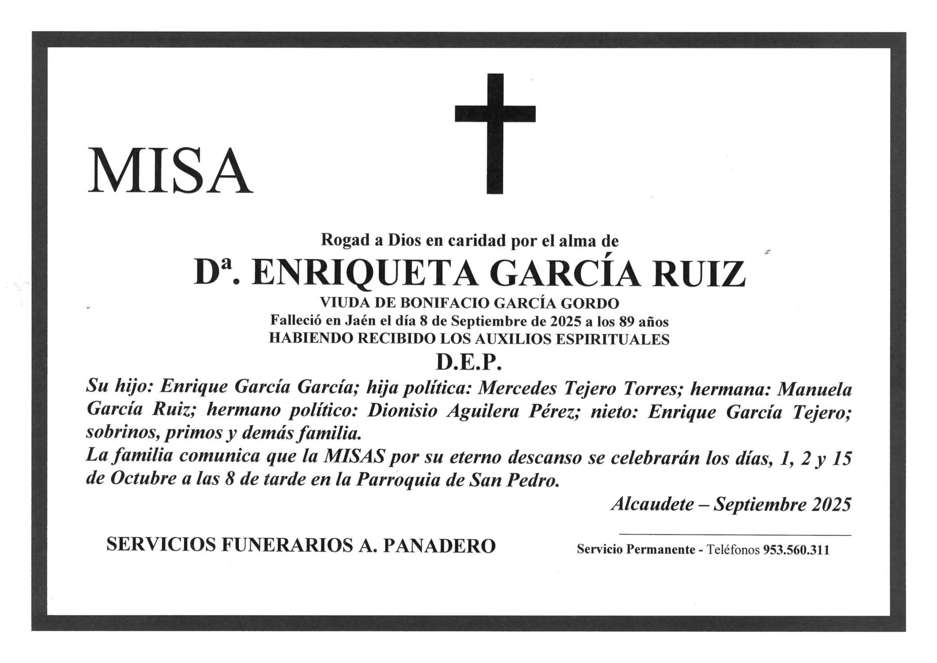 Misa de Dª Enriqueta García Ruiz