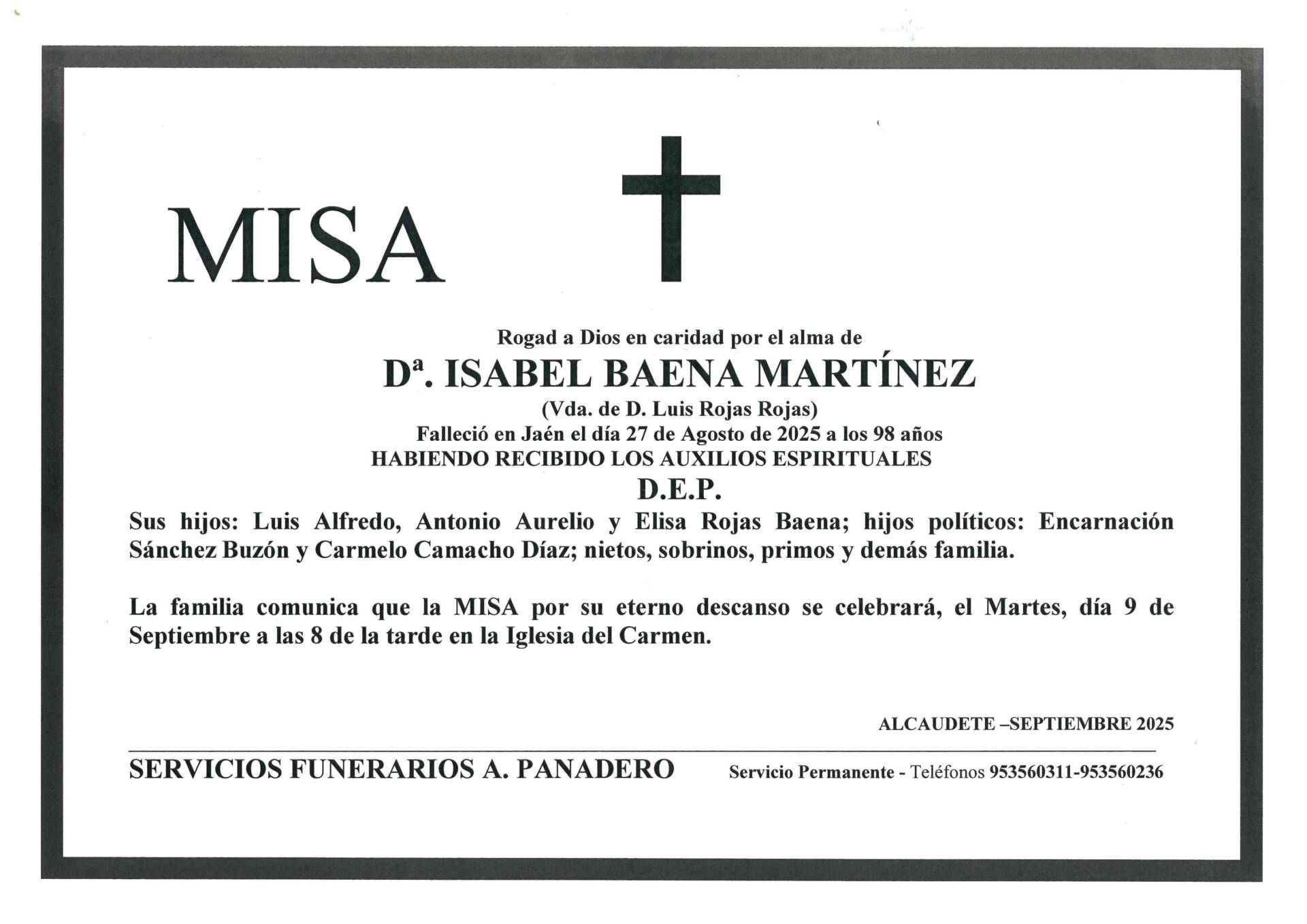 MISA DE Dª. ISABEL BAENA MARTINEZ