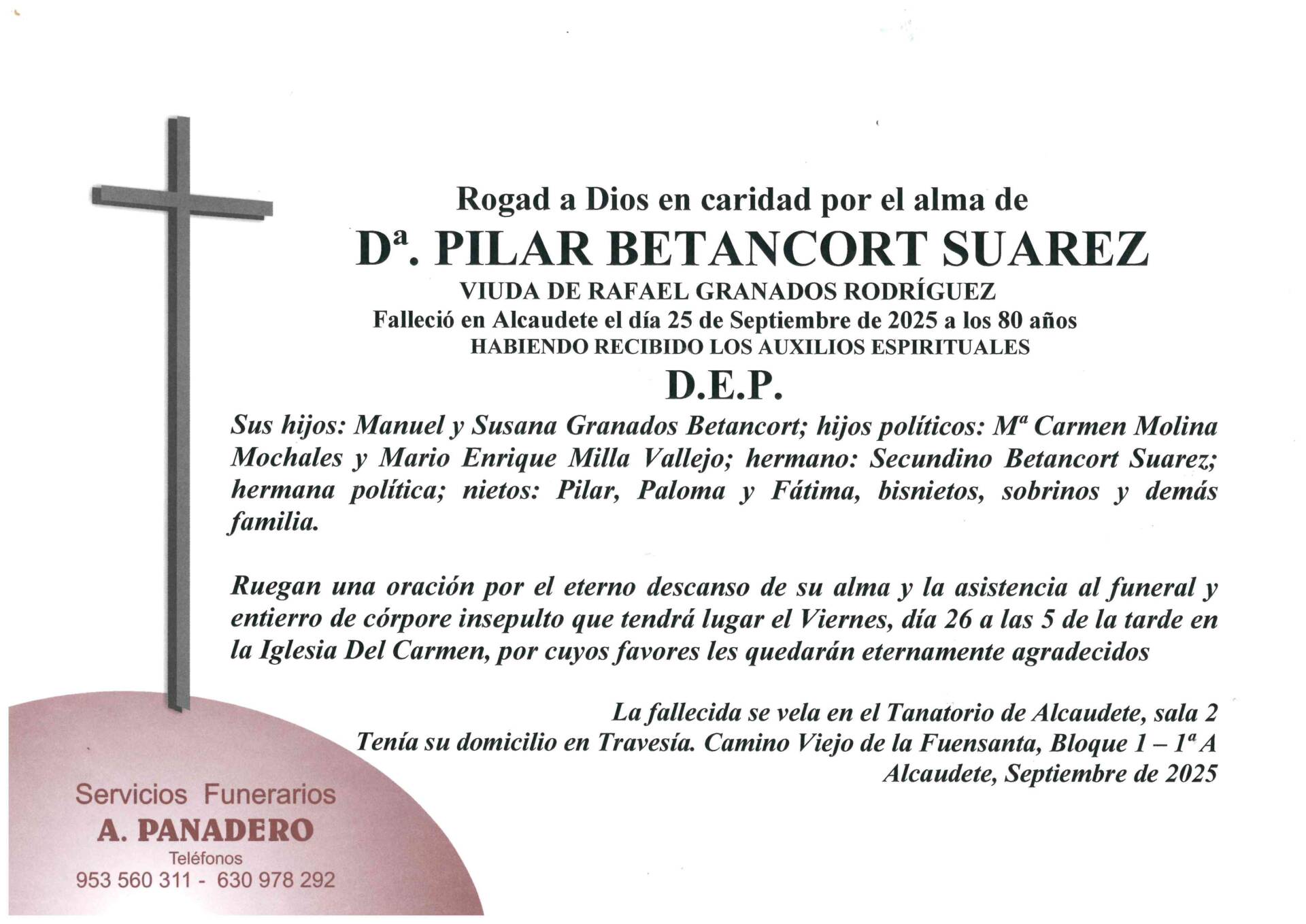 Entierro de Dª Pilar Betancort Suarez