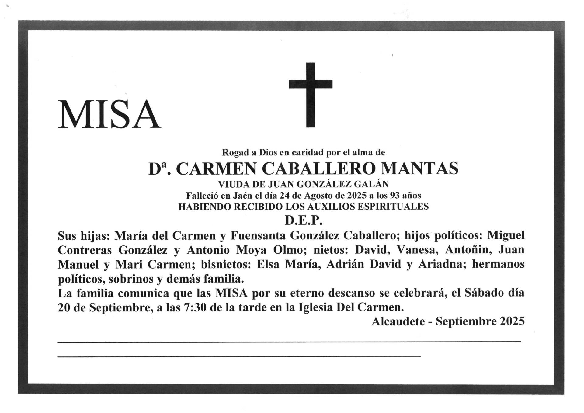 Misa de Dª Carmen Caballero Mantas
