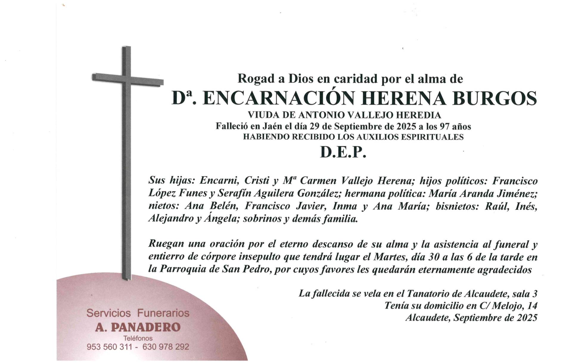 Entierro de Dª Encarnación Herena Burgos
