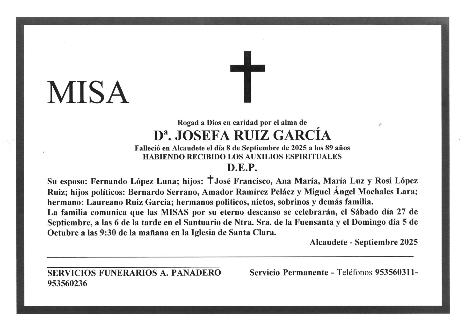 Misa de Dª Josefa Ruiz García
