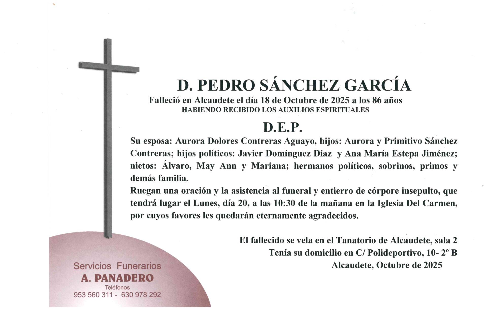 Entierro de D. Pedro Sánchez García