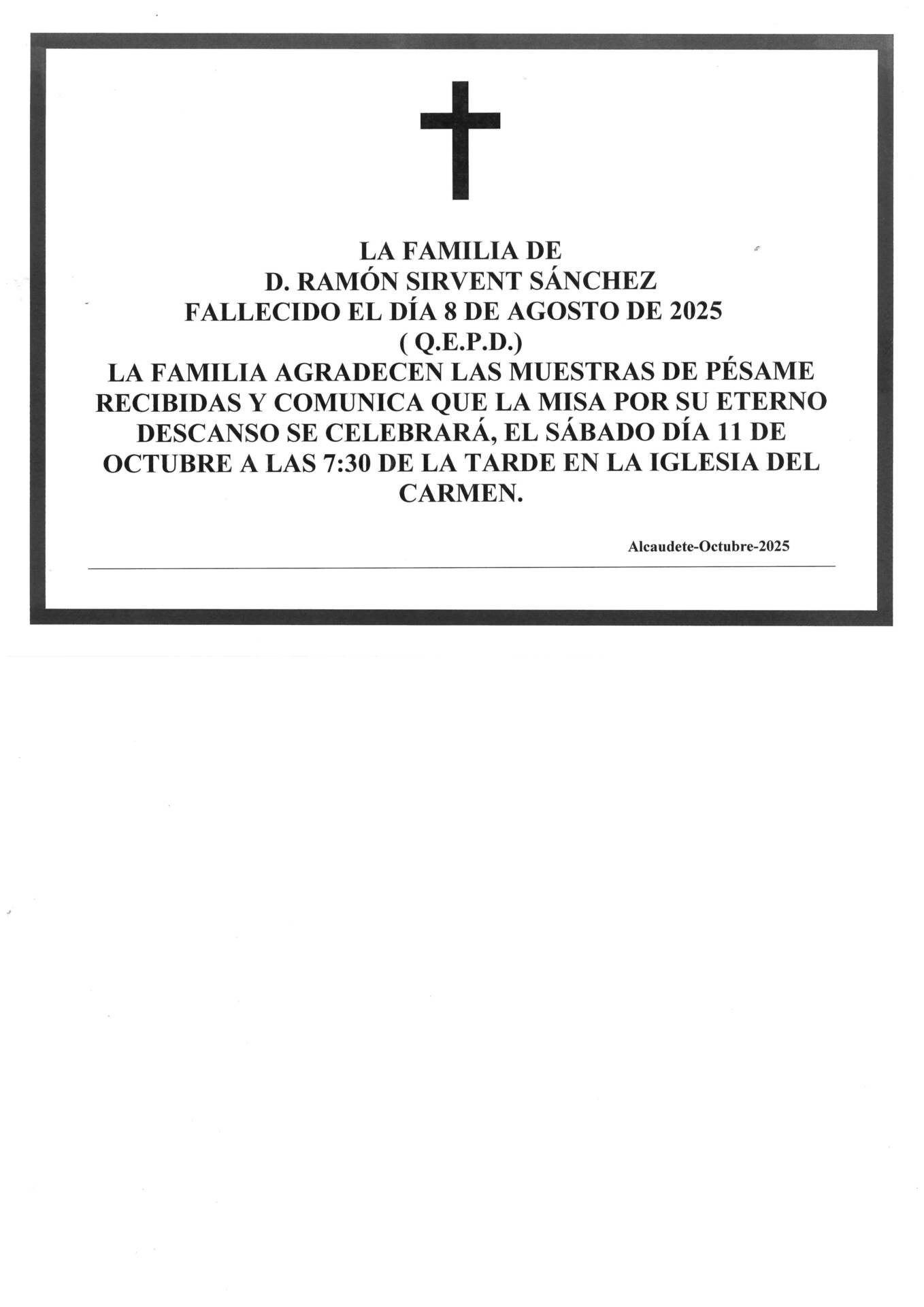 Misa de D: Ramón Sirvent Sánchez