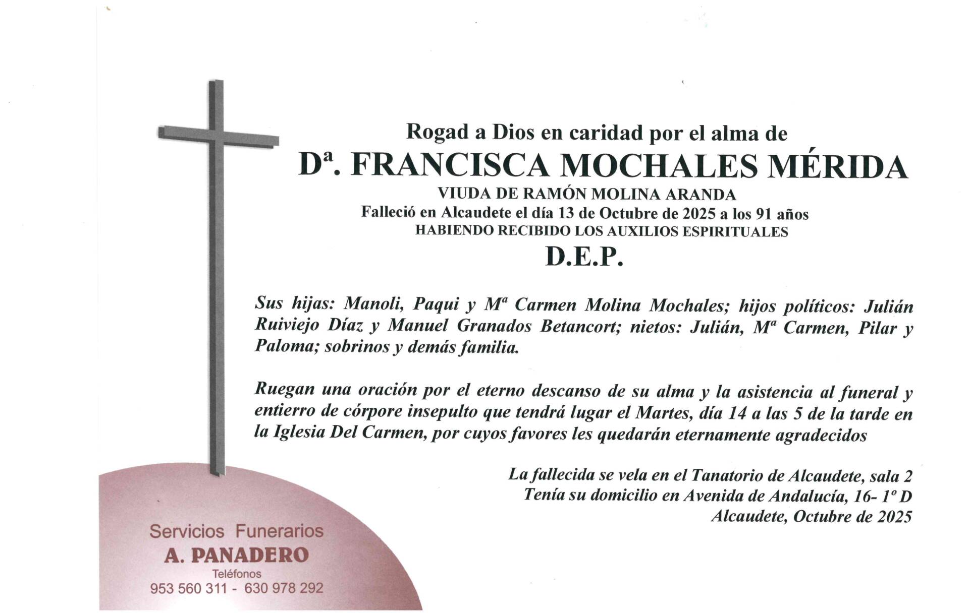 ENTIERRO DE Dª. FRANCISCA MOCHALES MÉRIDA