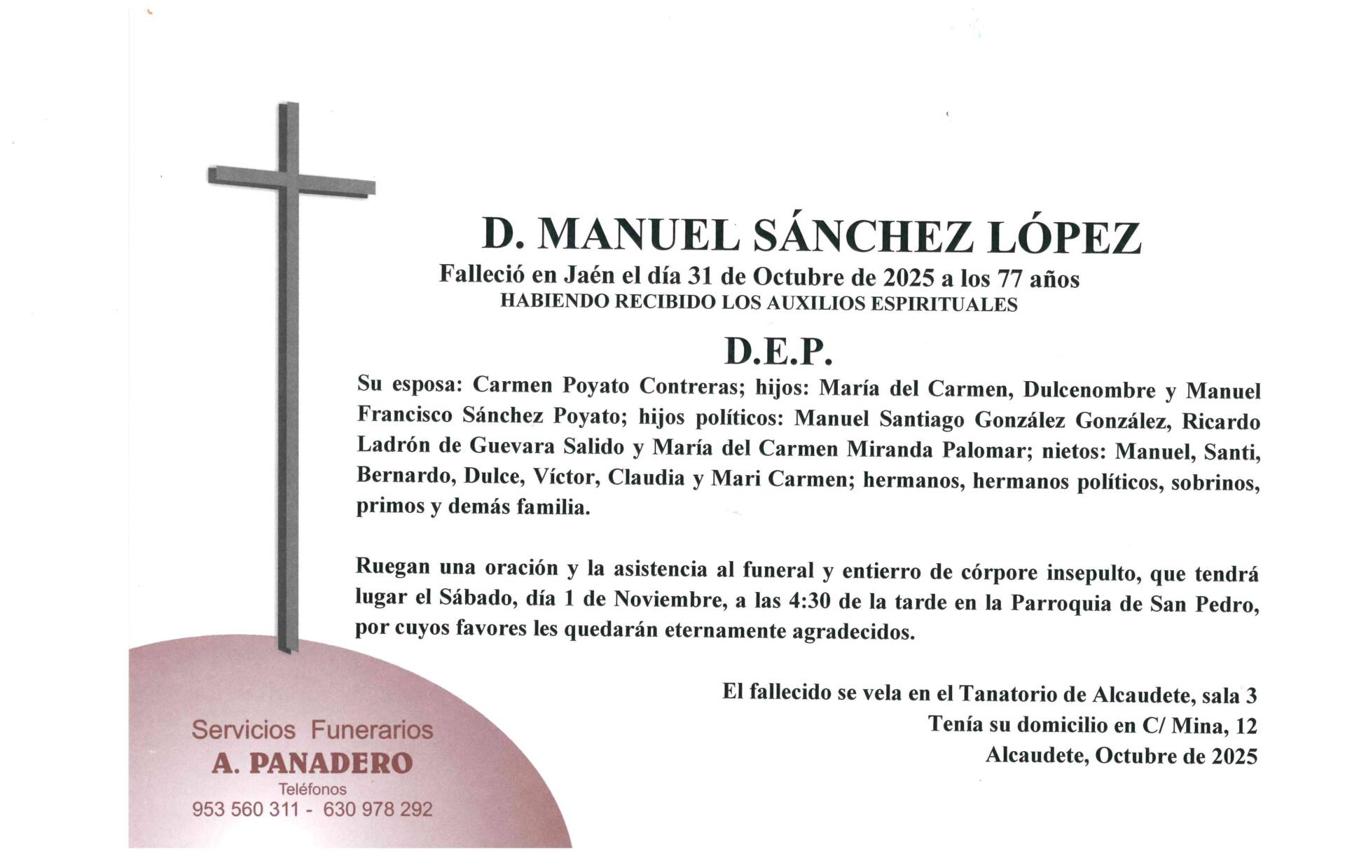 ENTIERRO DE DON. MANUEL SÁNCHEZ LÓPEZ
