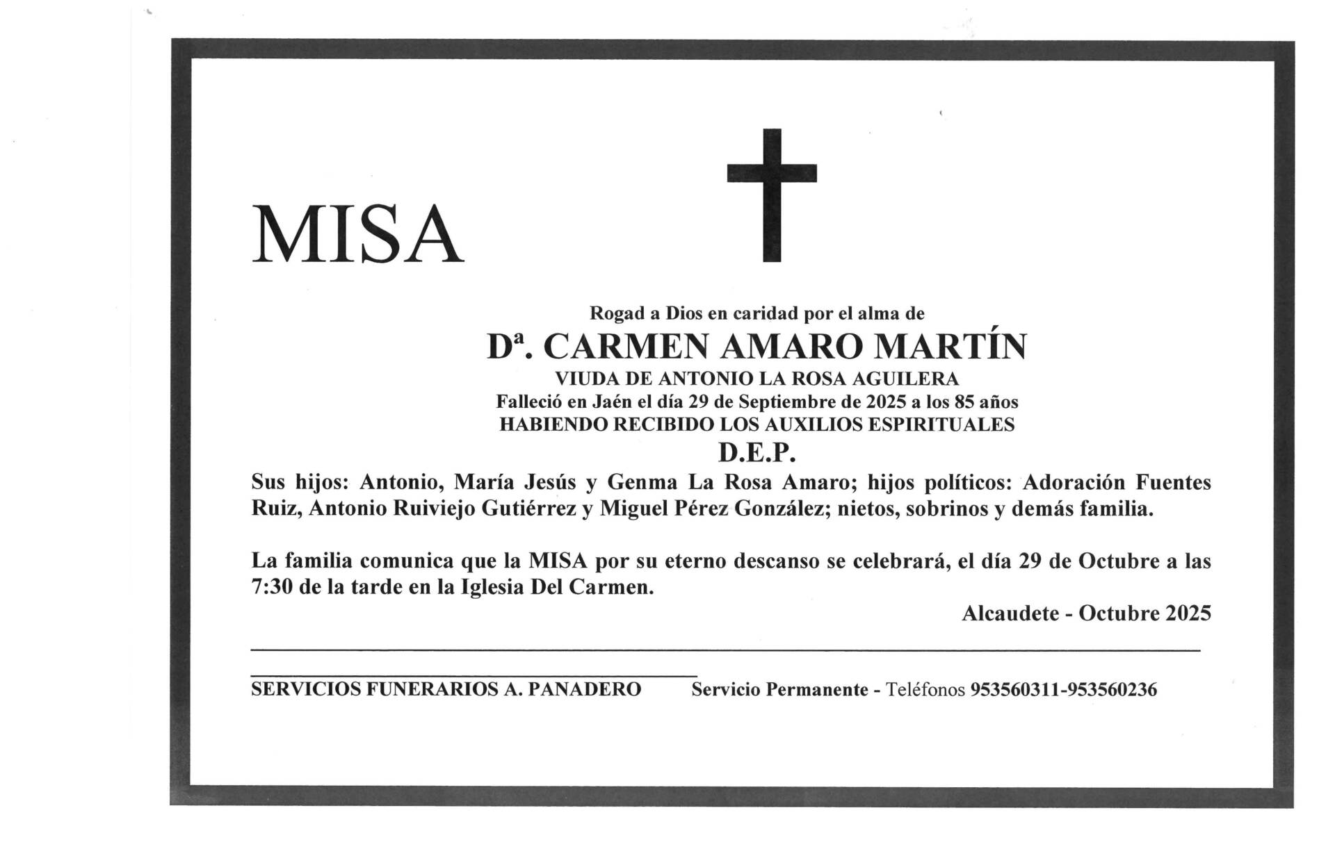 Misa de Dª Carmen Amaro Martín