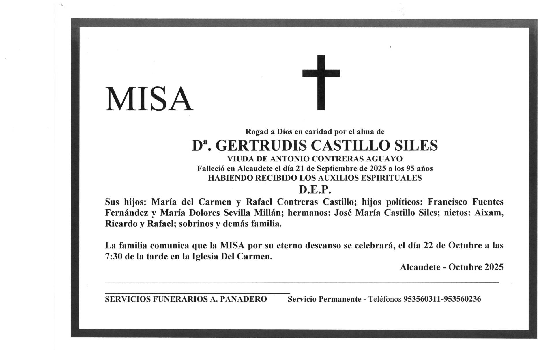 Misa de Dª Gertrudis Castillo Siles