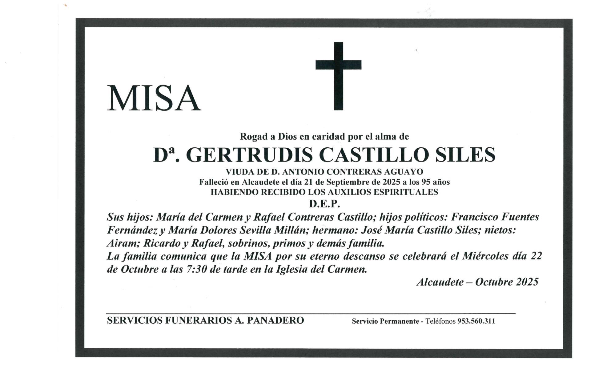 Misa de Dª Gertrudis Castillo Siles