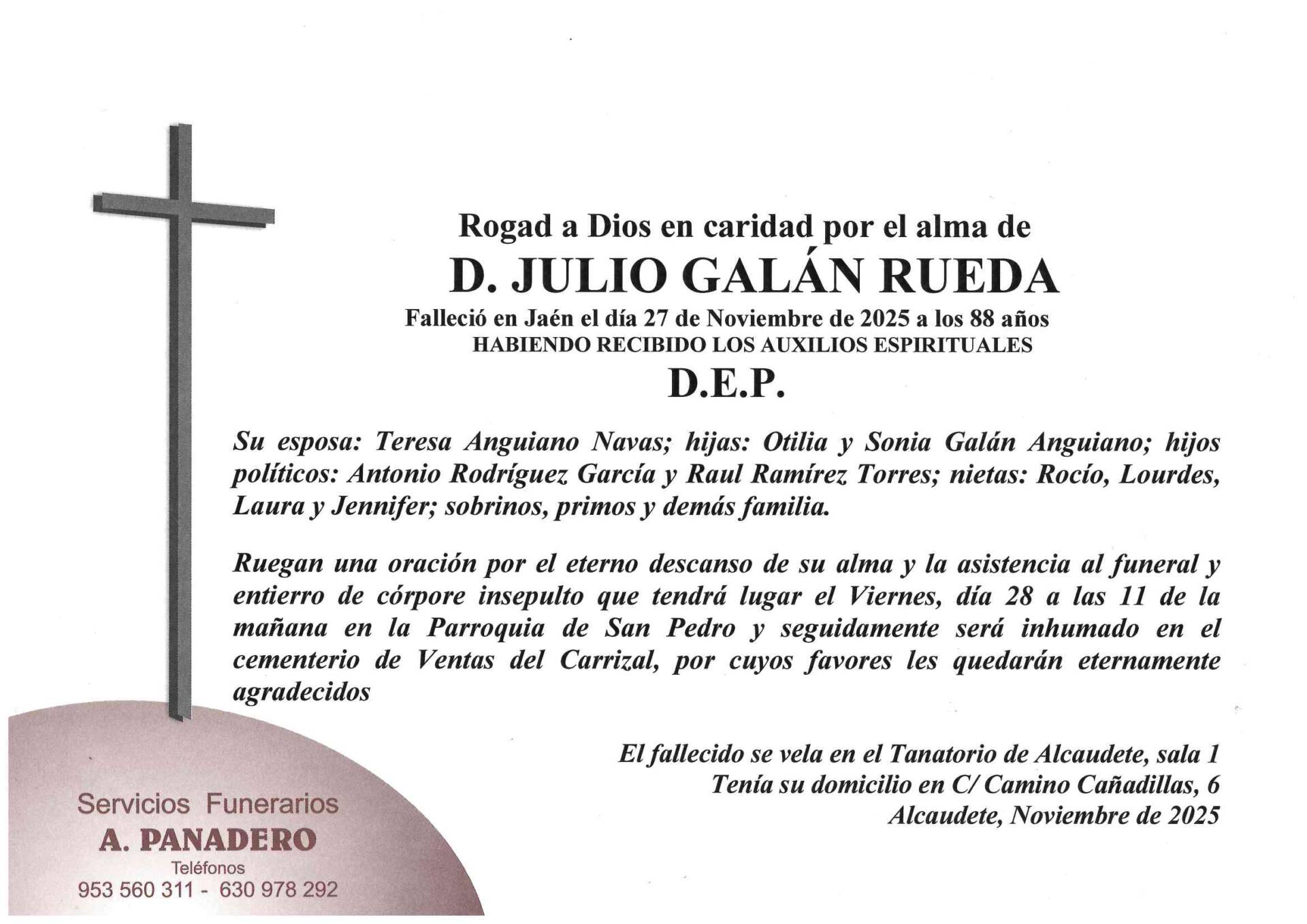 Entierro de D. Julio Galán Rueda